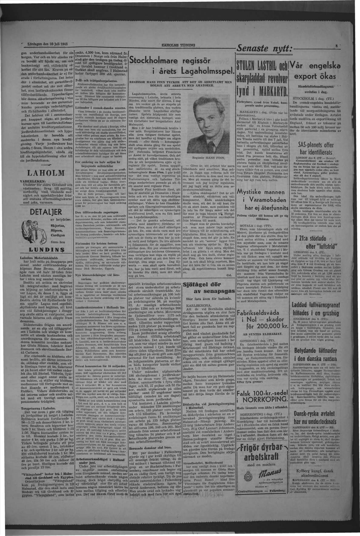 Laholms Tidning Lördag 10 juli 1948, sida 3
