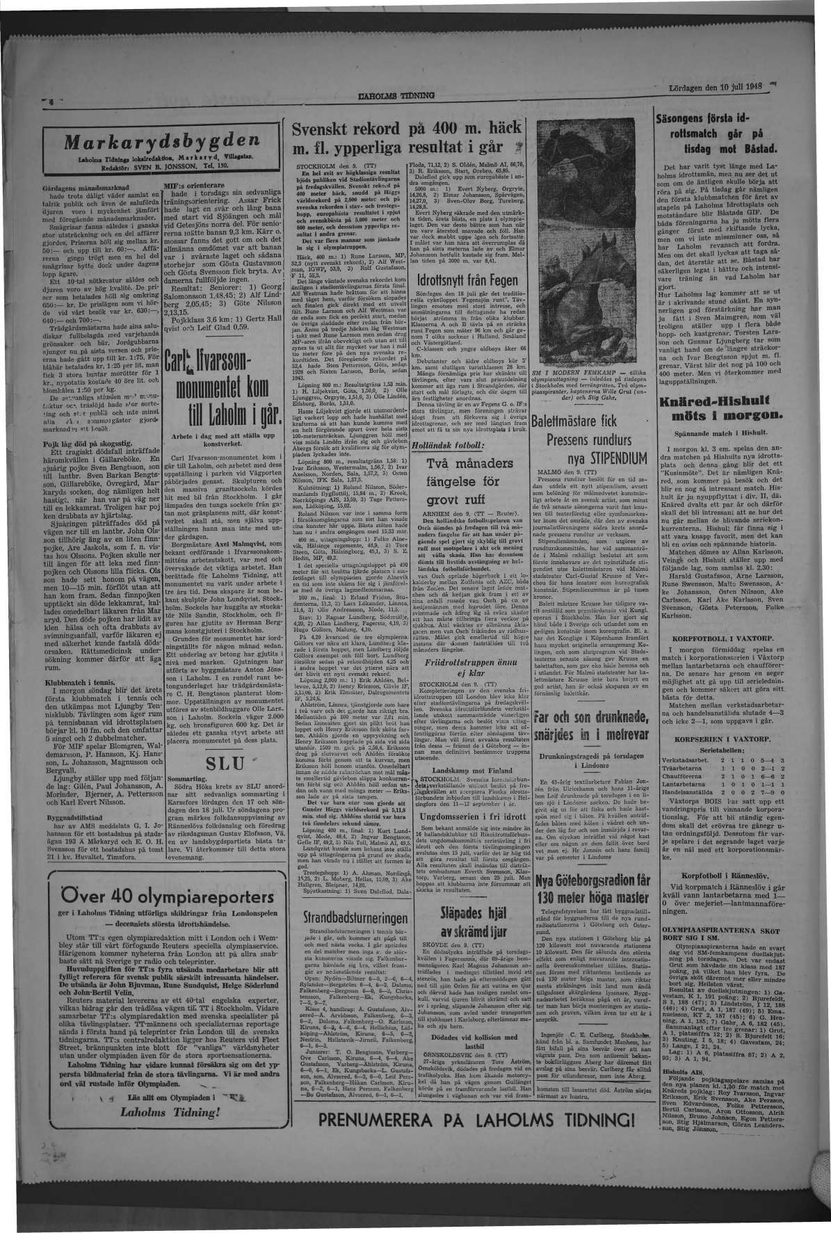 Laholms Tidning Lördag 10 juli 1948, sida 4