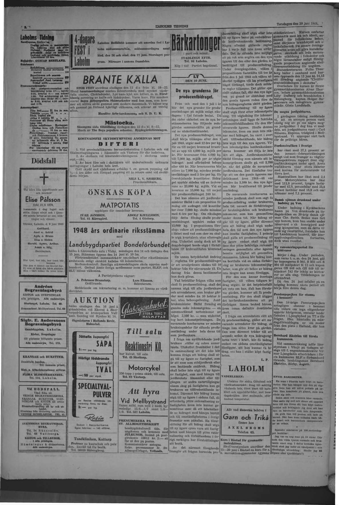 Laholms Tidning Torsdag 10 juni 1948, sida 2
