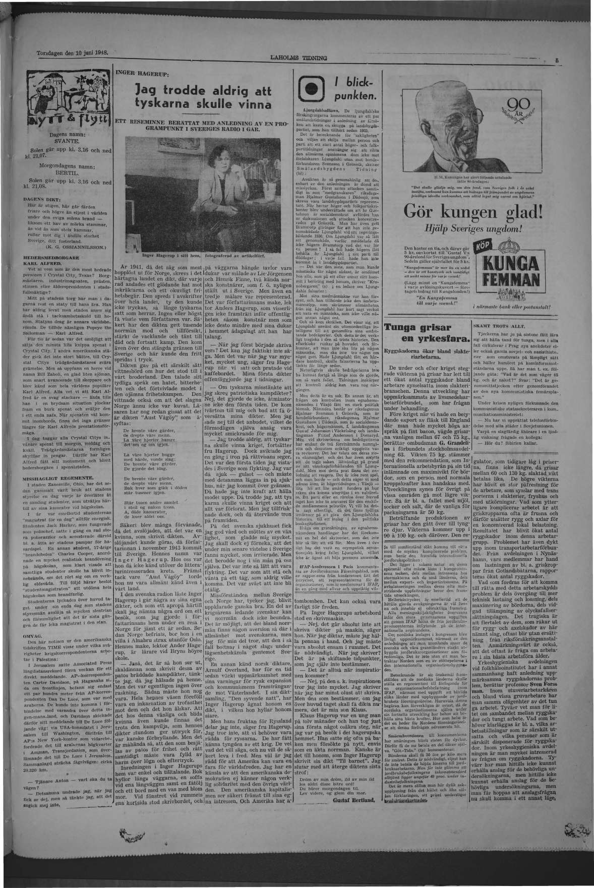 Laholms Tidning Torsdag 10 juni 1948, sida 5