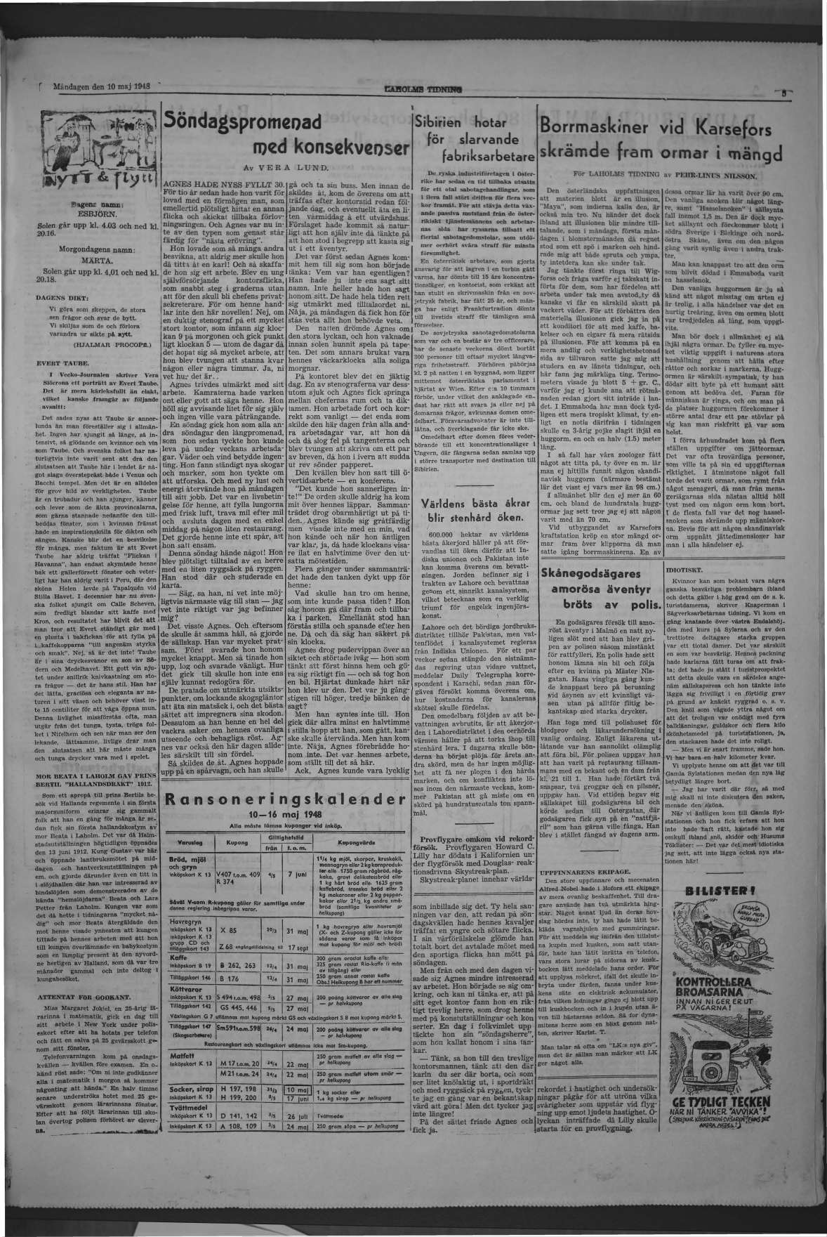 Laholms Tidning Måndag 10 maj 1948, sida 5