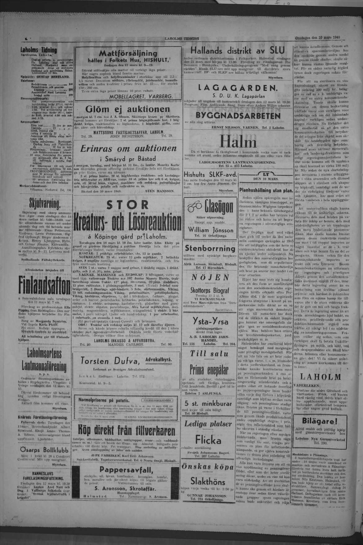 Laholms Tidning Onsdag 10 mars 1948, sida 2