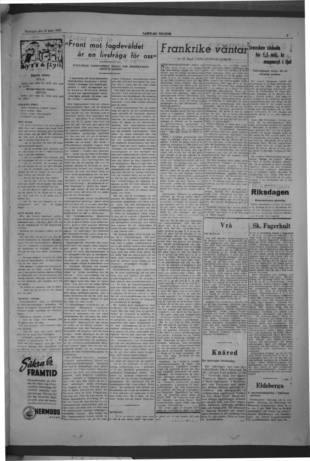 Laholms Tidning Onsdag 10 mars 1948, sida 5