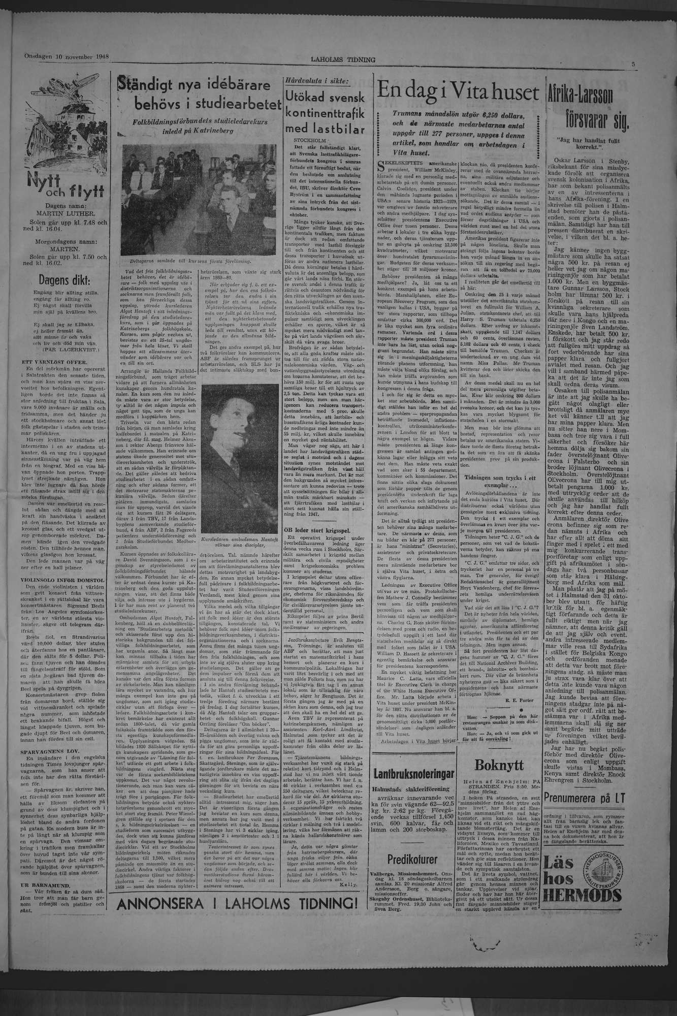 Laholms Tidning Onsdag 10 november 1948, sida 5