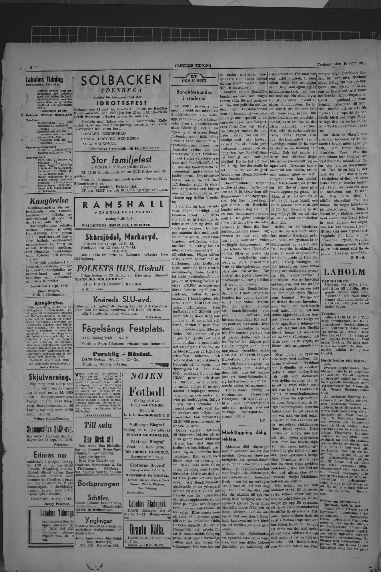 Laholms Tidning Fredag 10 september 1948, sida 2