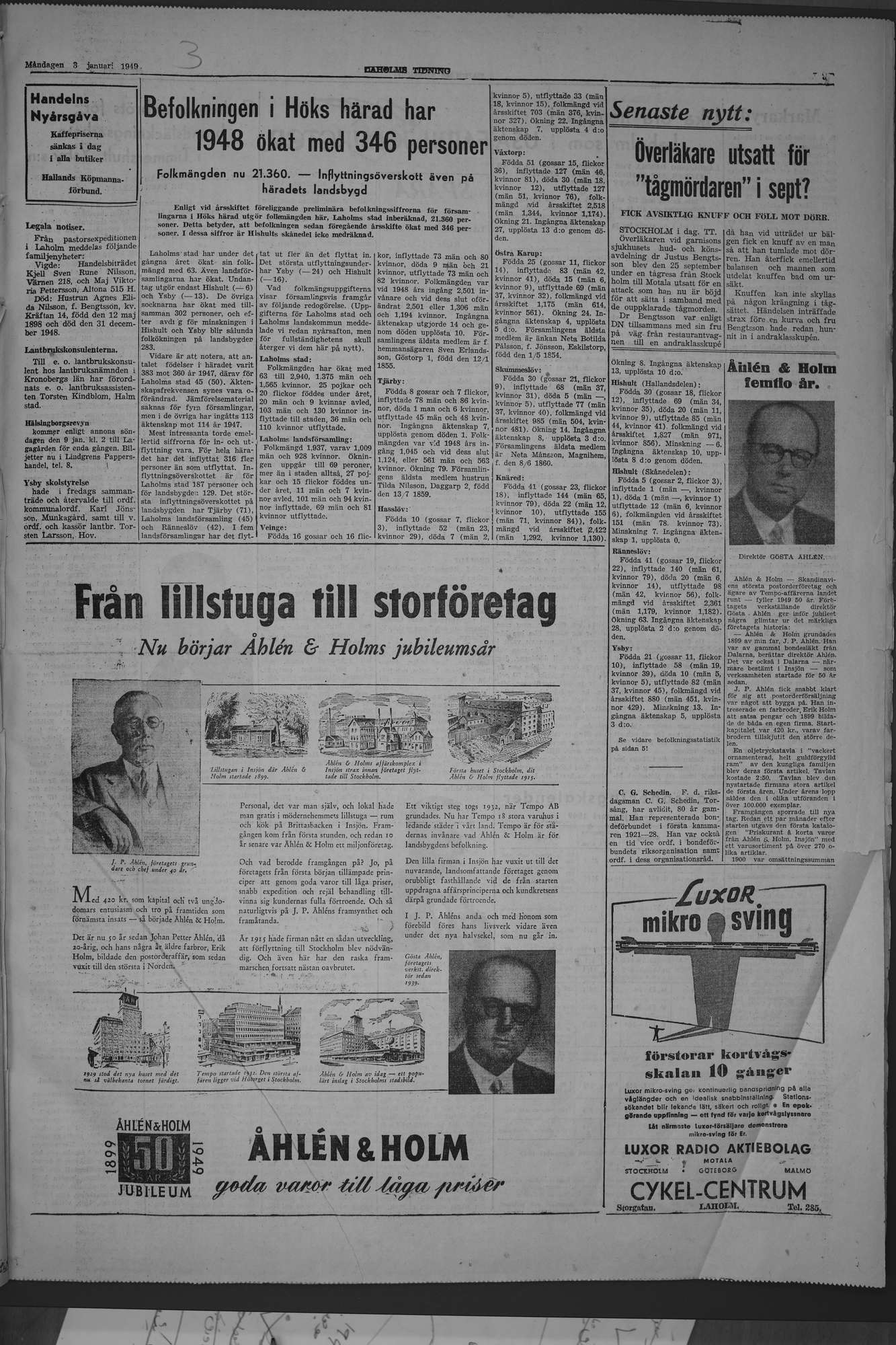 Laholms Tidning Måndag 3 januari 1949, sida 3