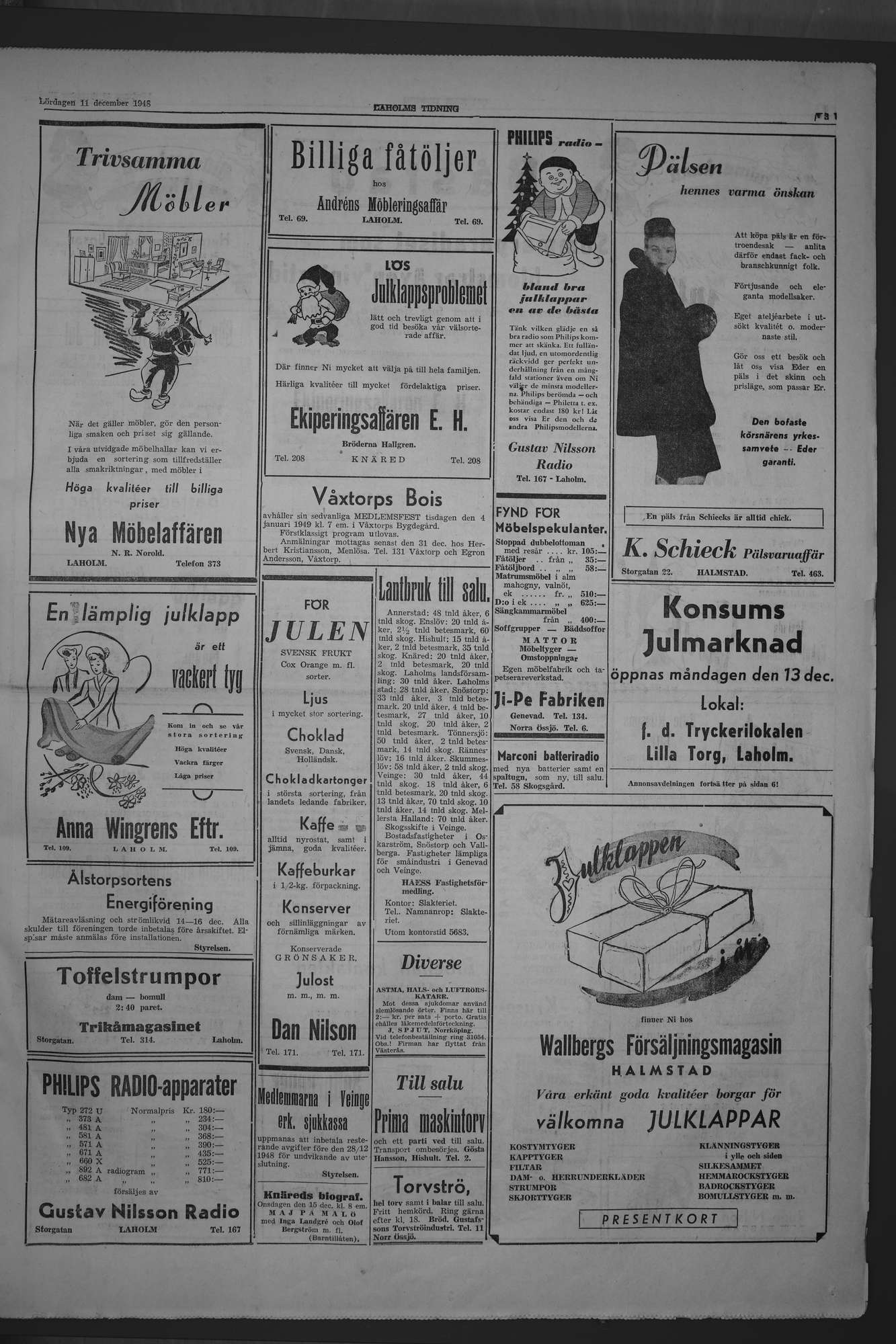 Laholms Tidning Lördag 11 december 1948, sida 3