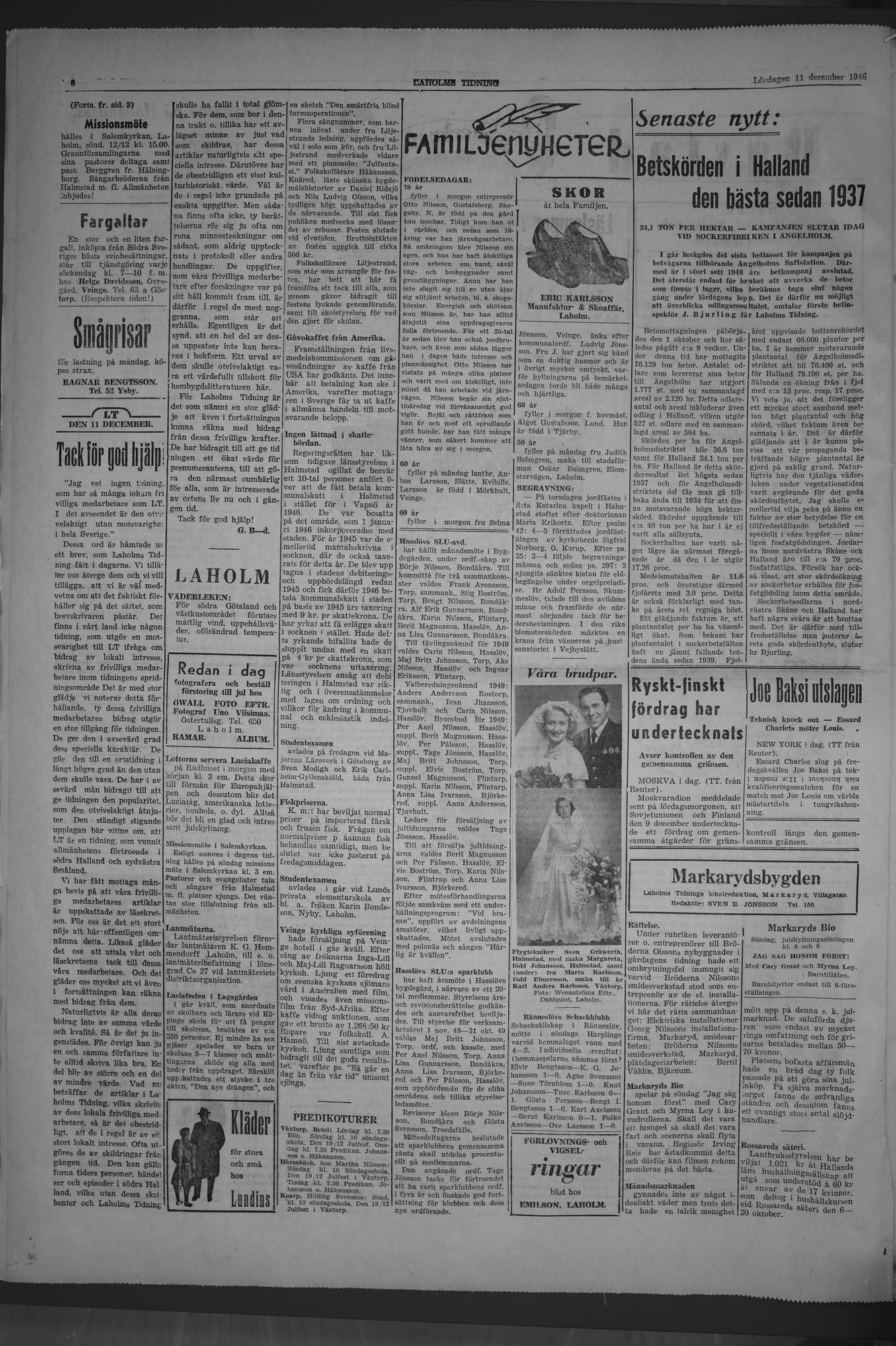 Laholms Tidning Lördag 11 december 1948, sida 6