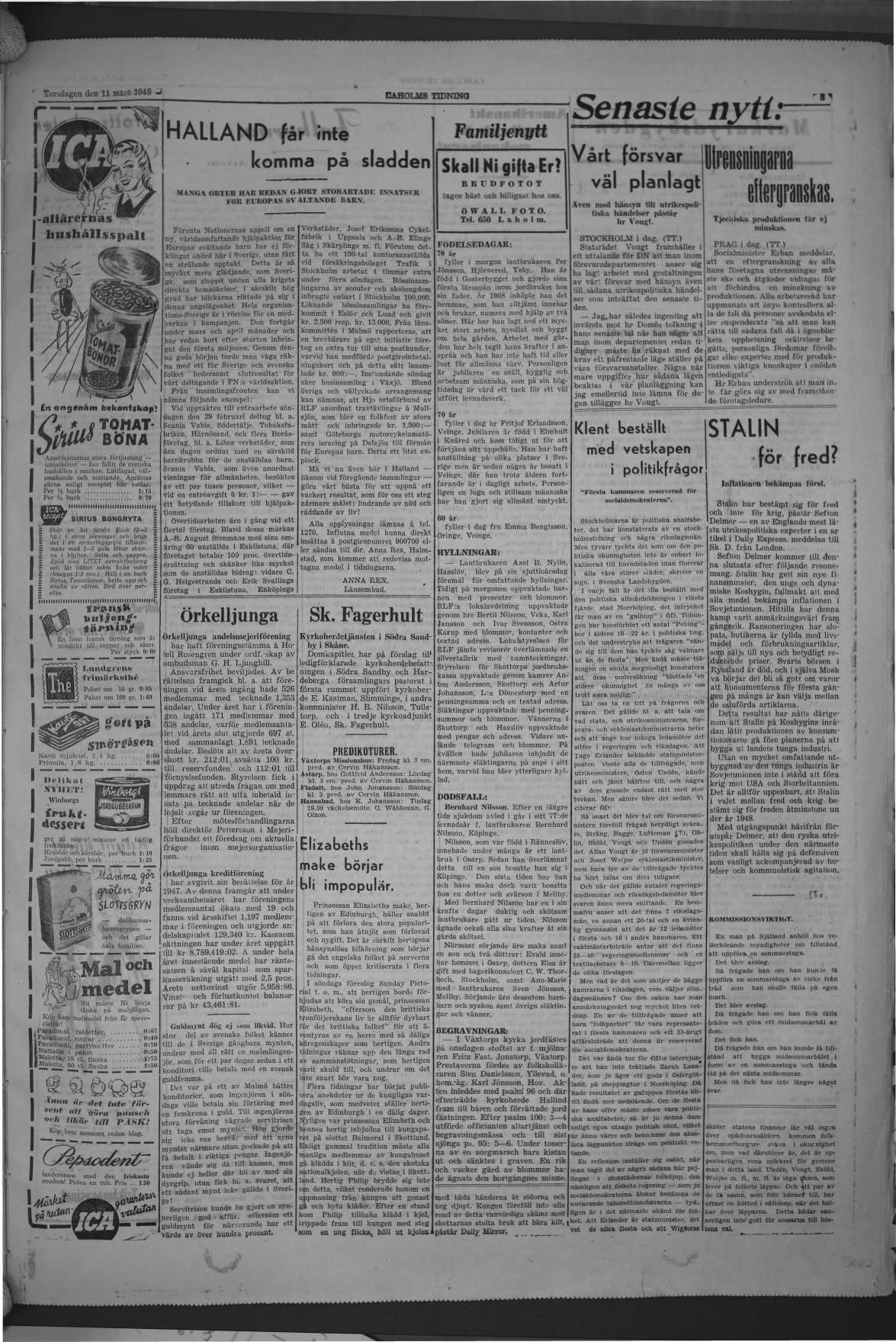 Laholms Tidning Torsdag 11 mars 1948, sida 3
