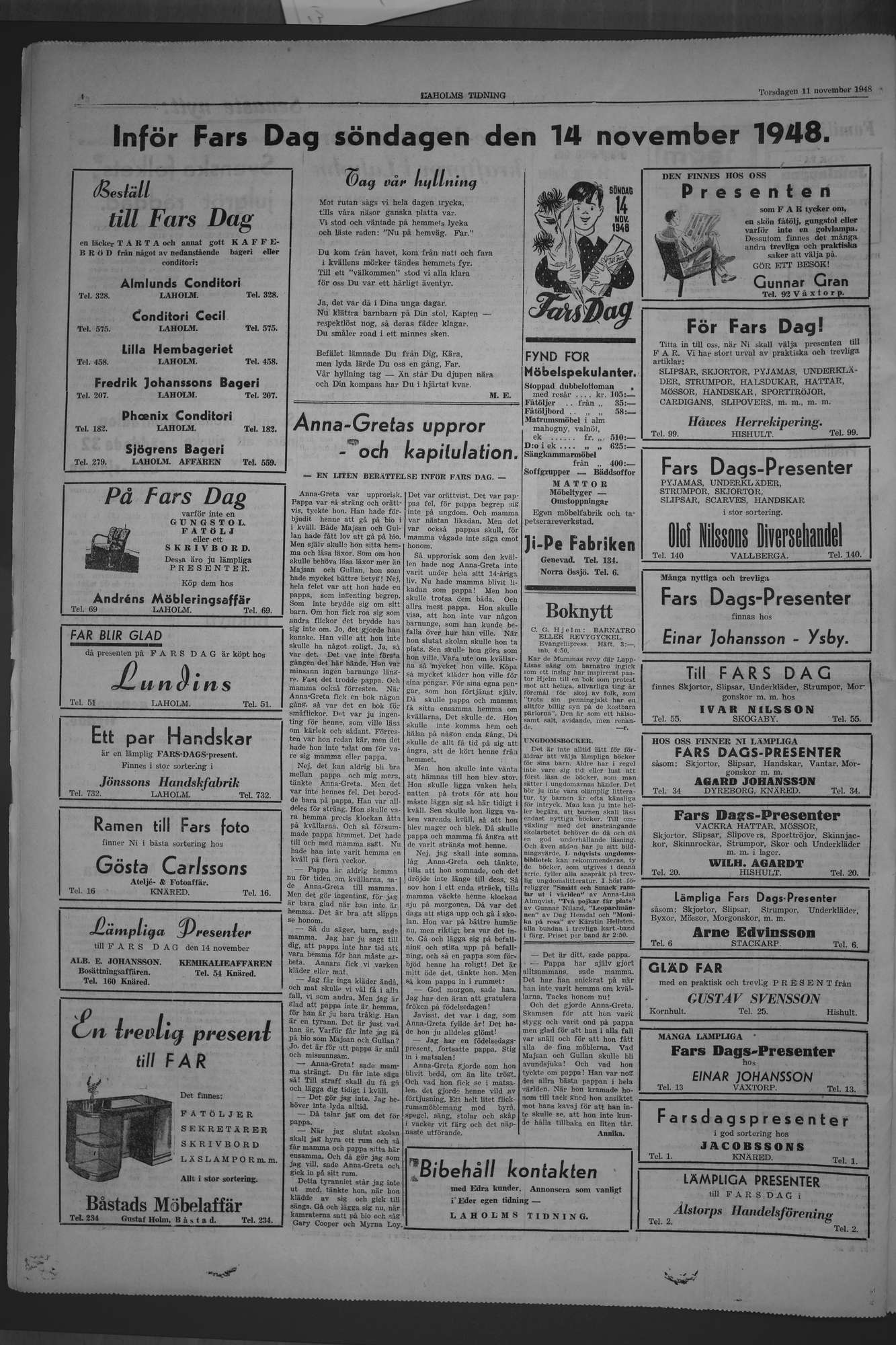 Laholms Tidning Torsdag 11 november 1948, sida 4