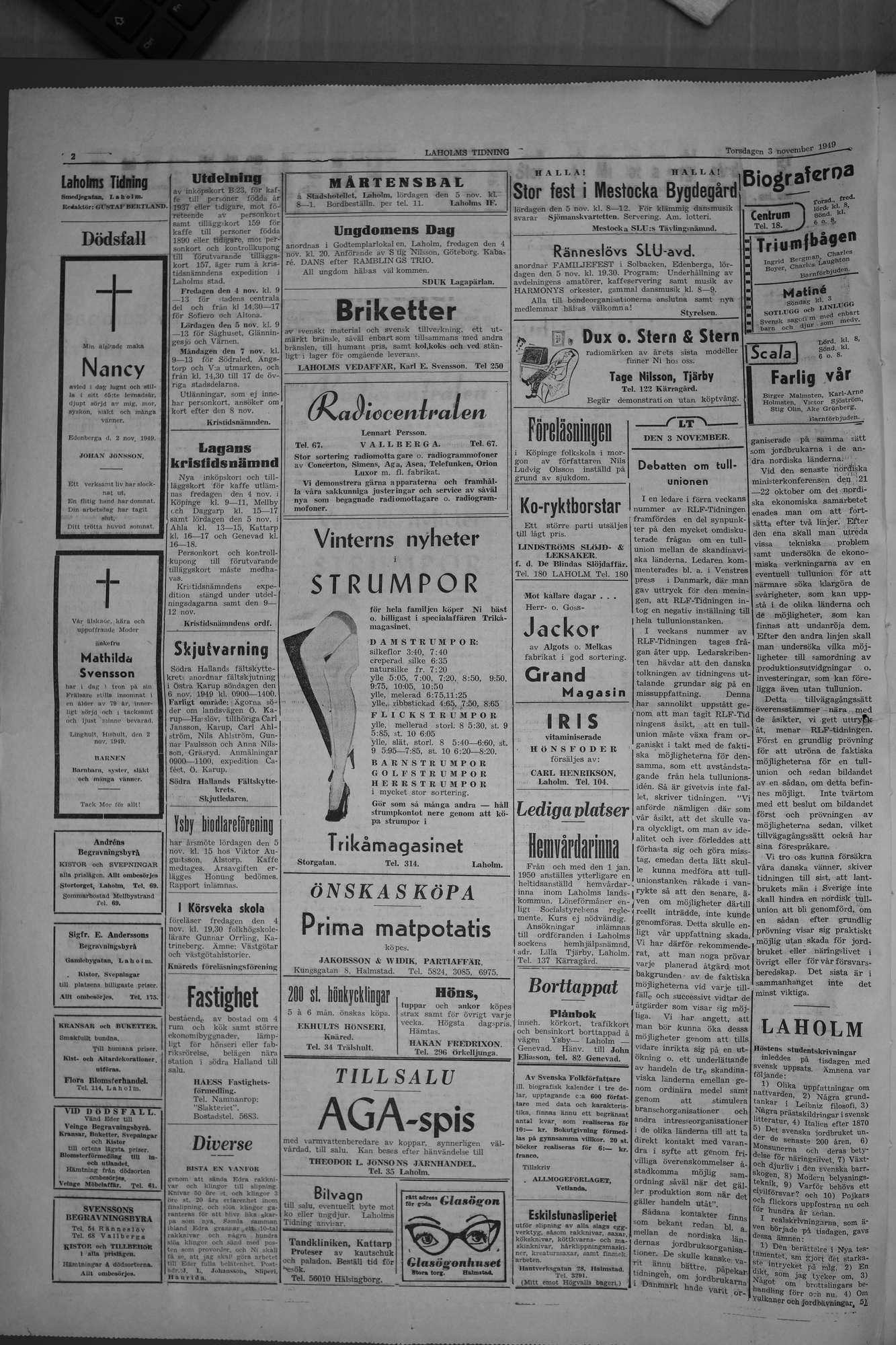 Laholms Tidning Torsdag 3 november 1949, sida 2