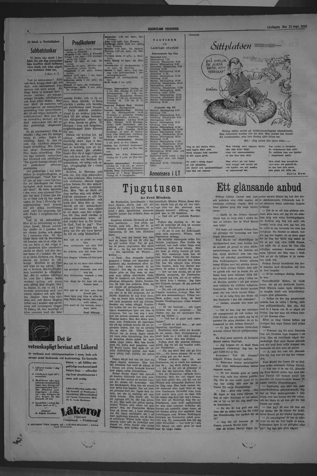 Laholms Tidning Lördag 11 september 1948, sida 6