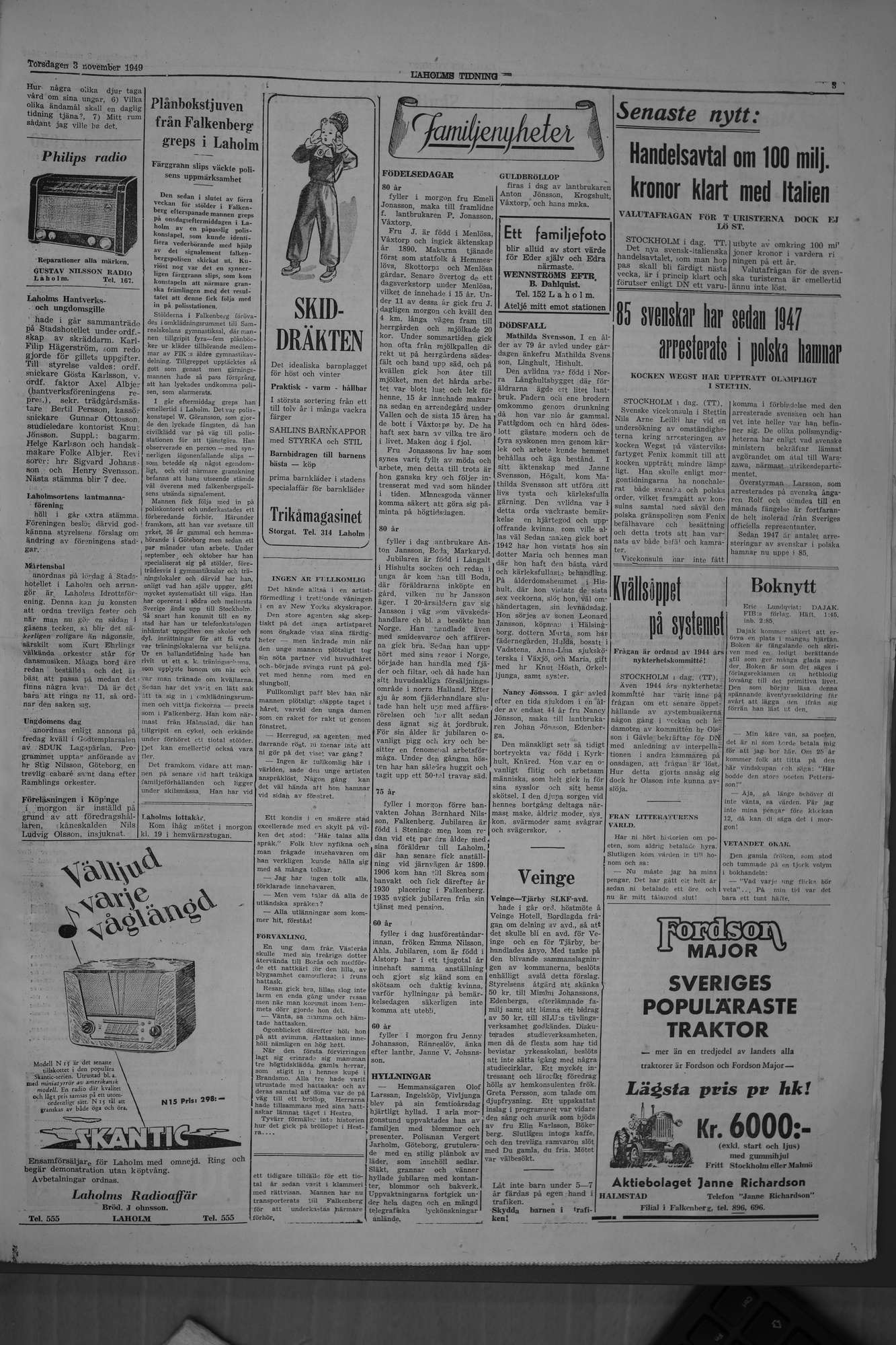 Laholms Tidning Torsdag 3 november 1949, sida 3