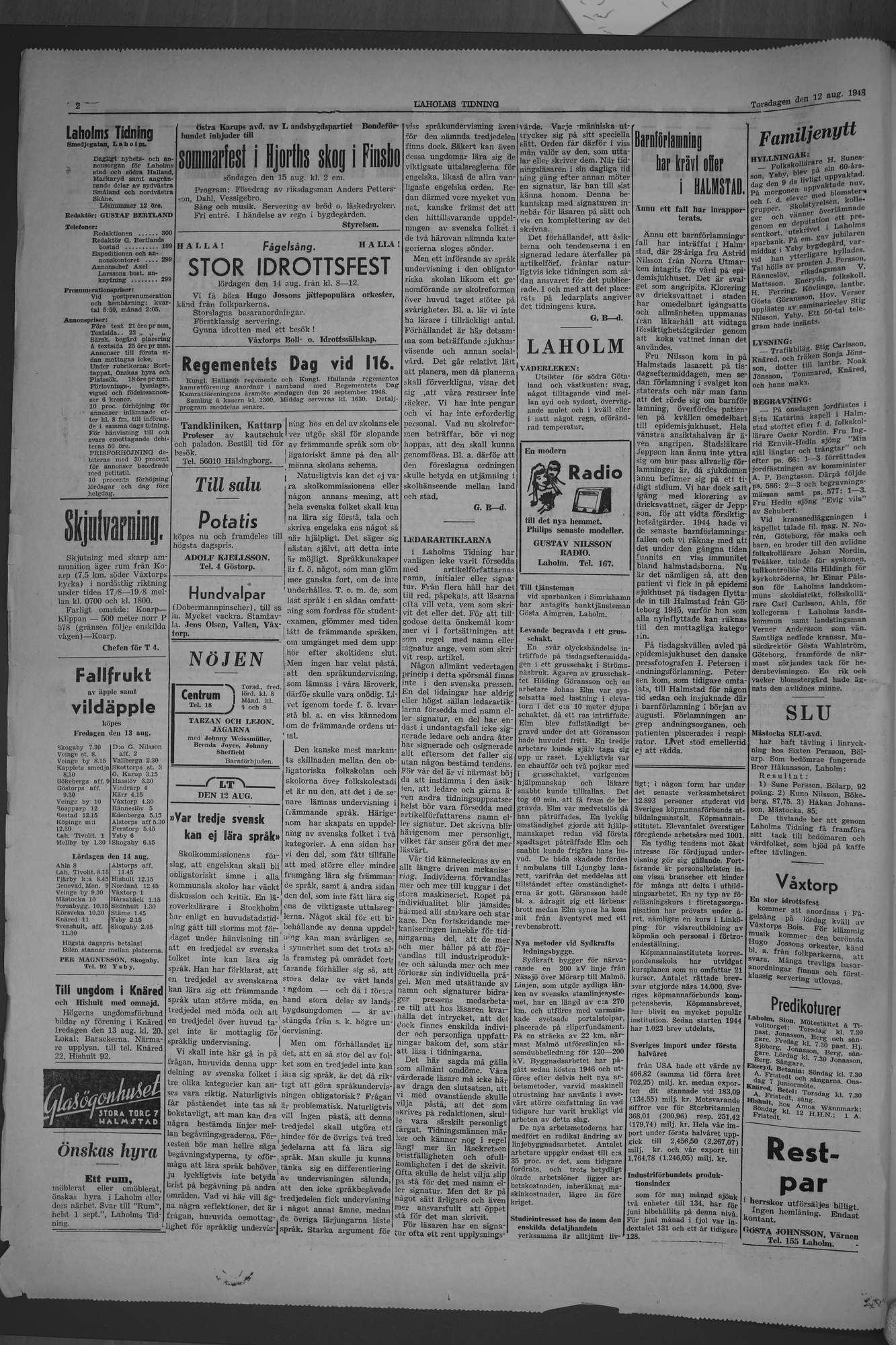 Laholms Tidning Torsdag 12 augusti 1948, sida 2
