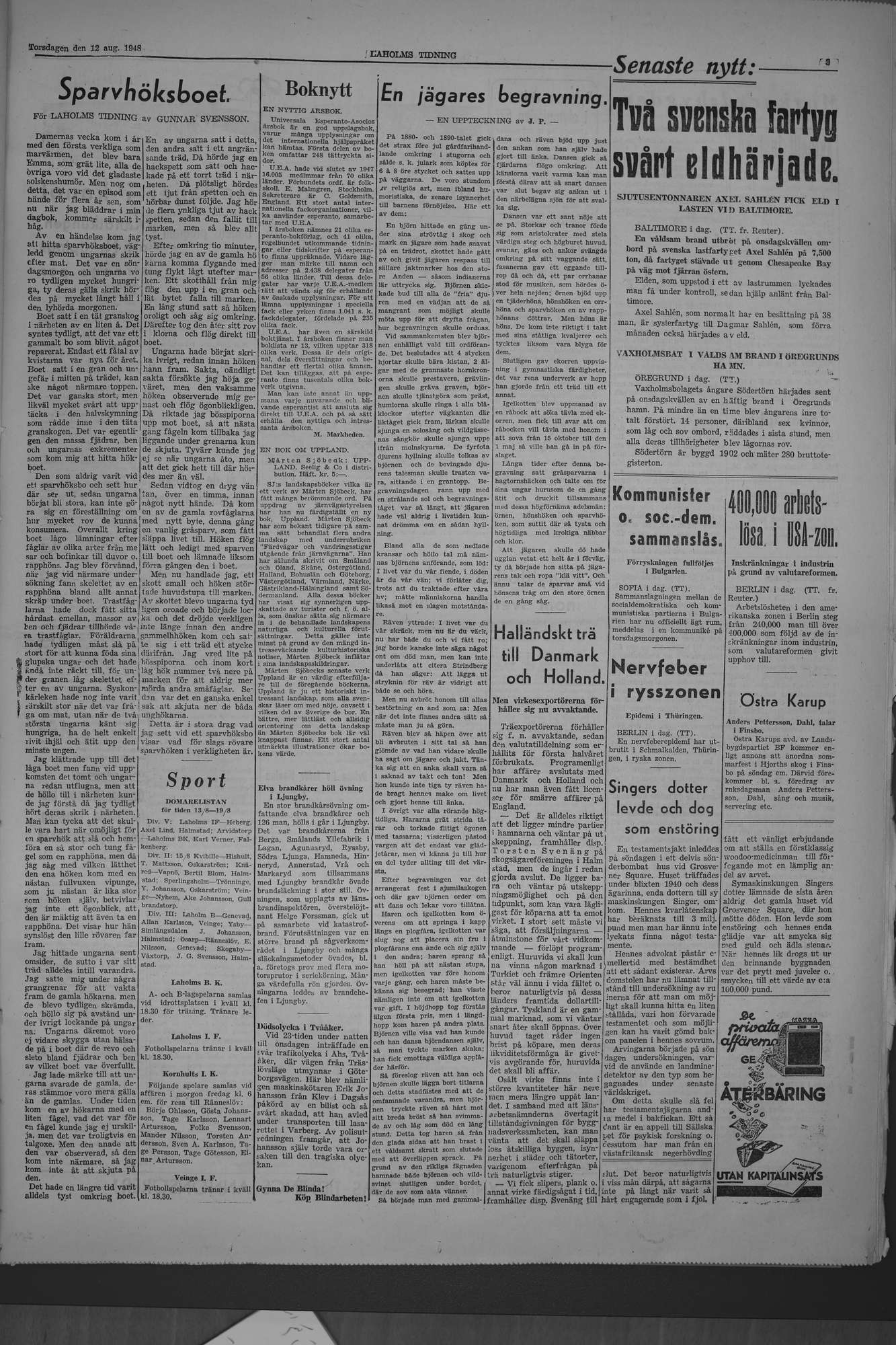 Laholms Tidning Torsdag 12 augusti 1948, sida 3