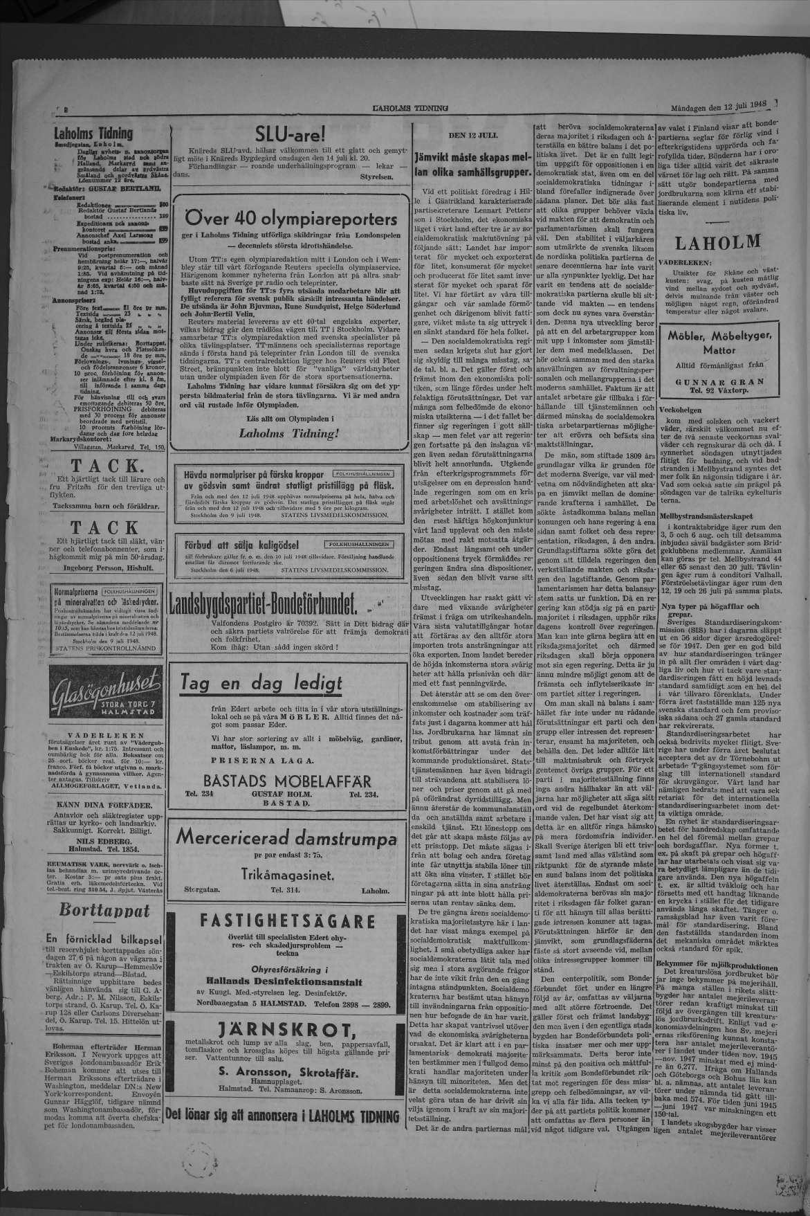 Laholms Tidning Måndag 12 juli 1948, sida 2