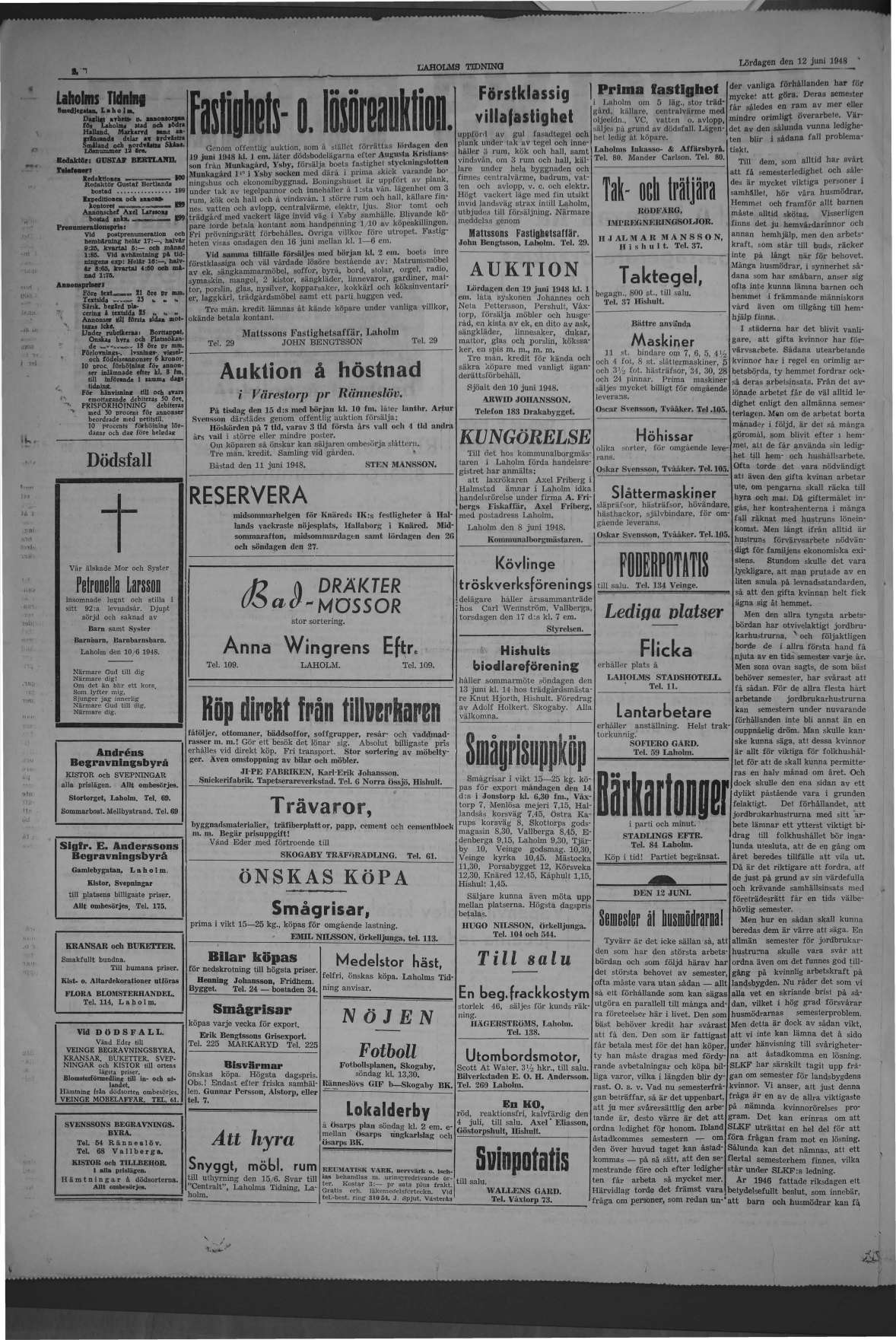 Laholms Tidning Lördag 12 juni 1948, sida 2