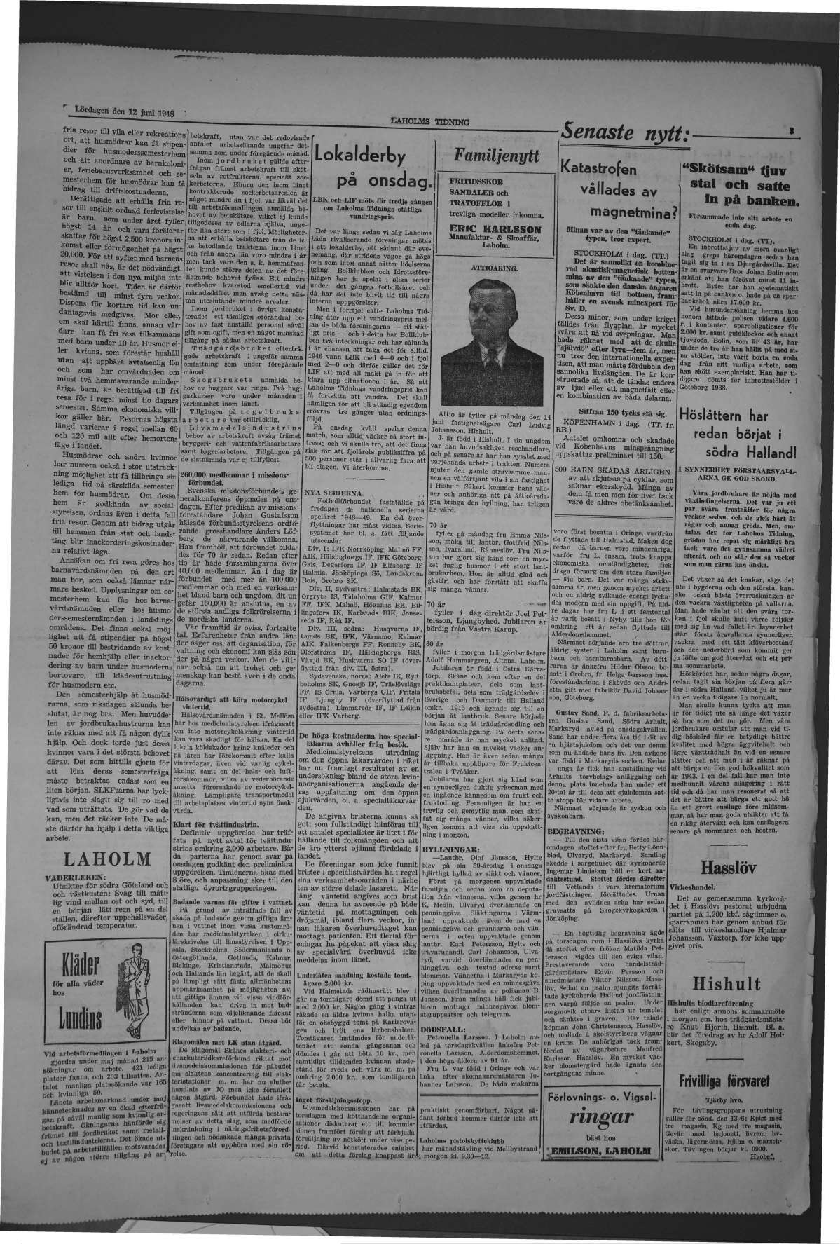 Laholms Tidning Lördag 12 juni 1948, sida 3