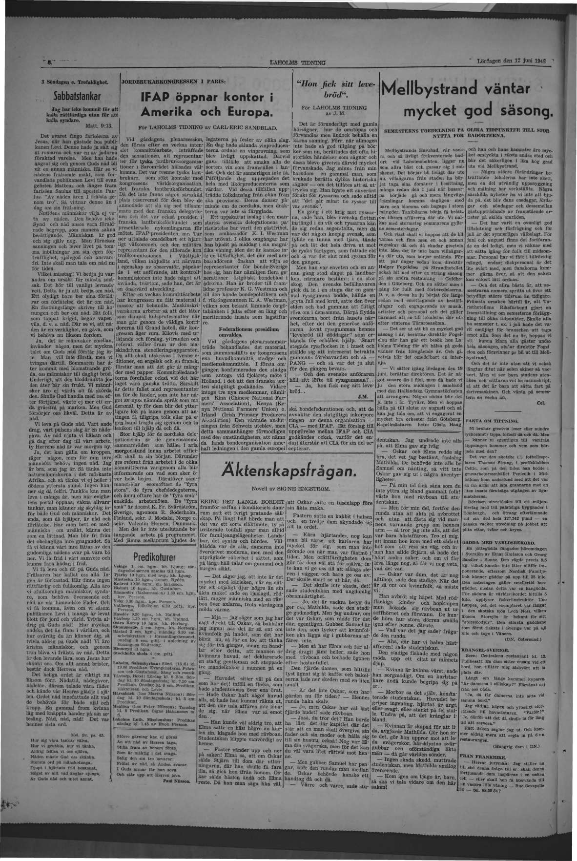 Laholms Tidning Lördag 12 juni 1948, sida 6