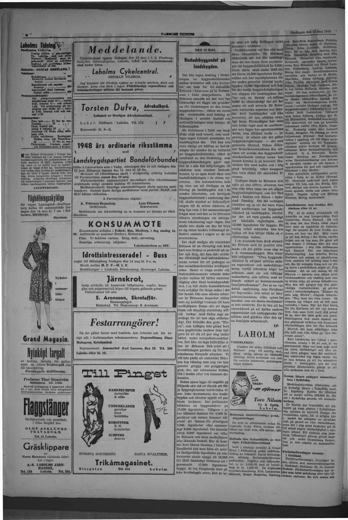 Laholms Tidning Onsdag 12 maj 1948, sida 2
