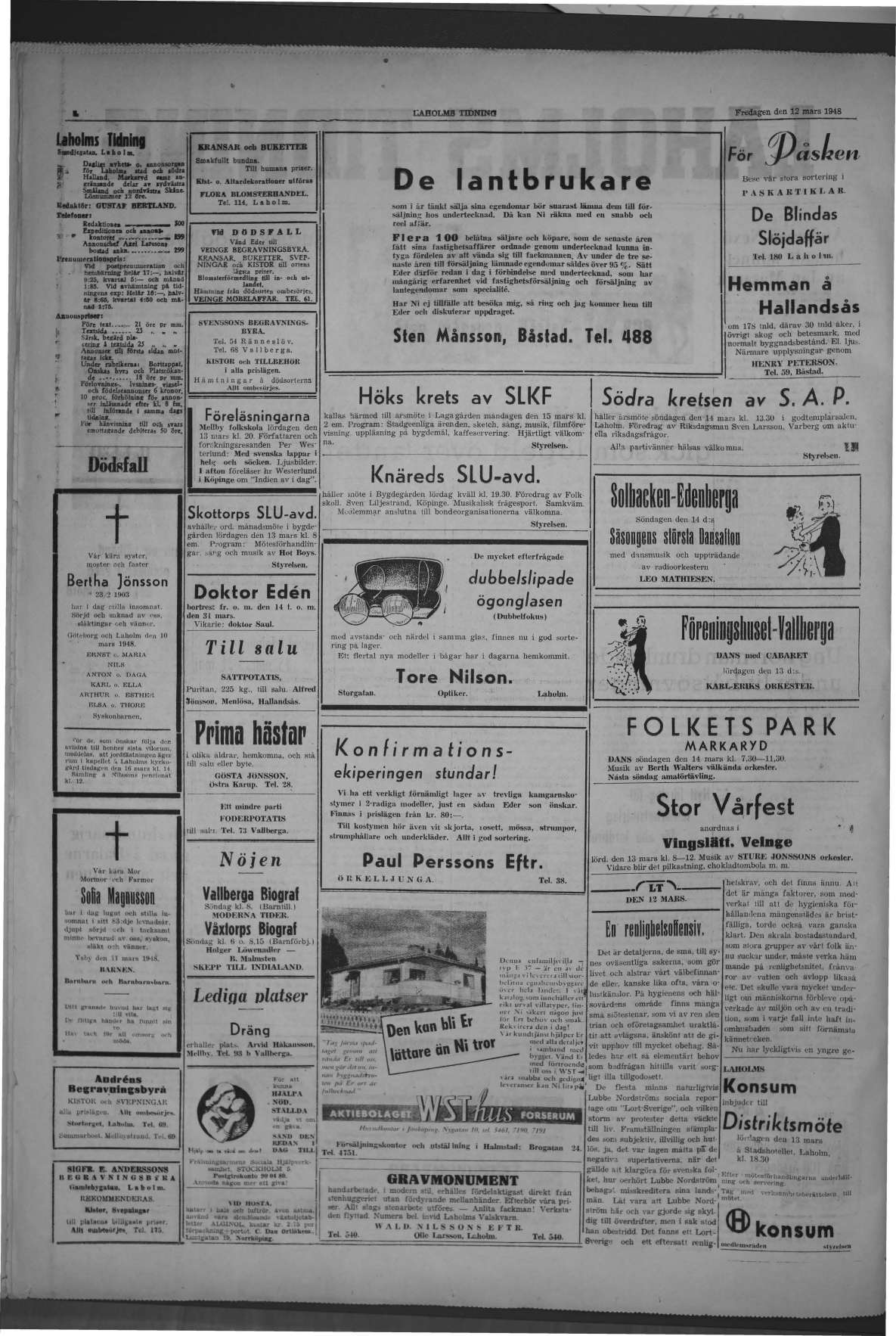 Laholms Tidning Fredag 12 mars 1948, sida 2
