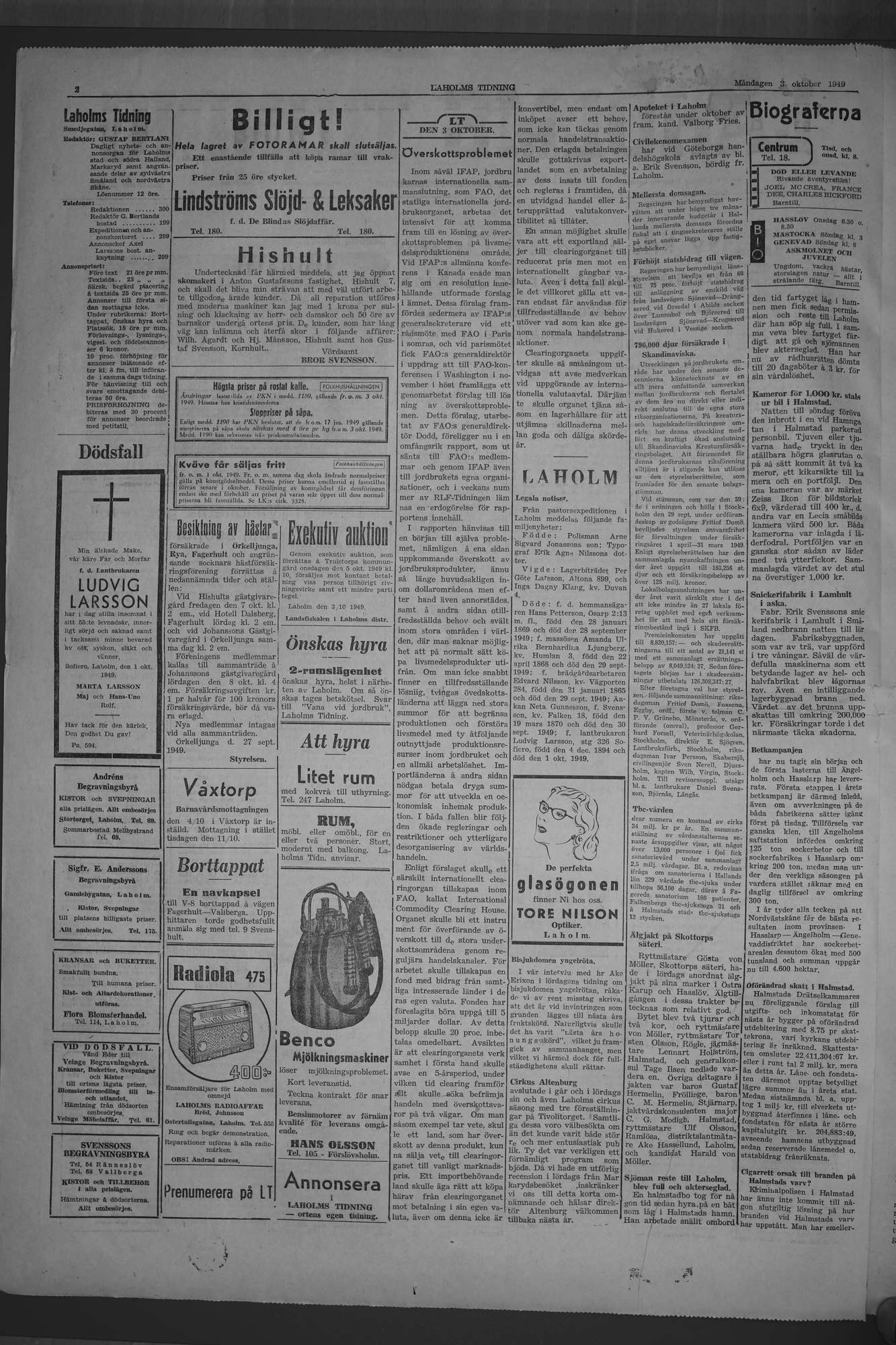 Laholms Tidning Måndag 3 oktober 1949, sida 2