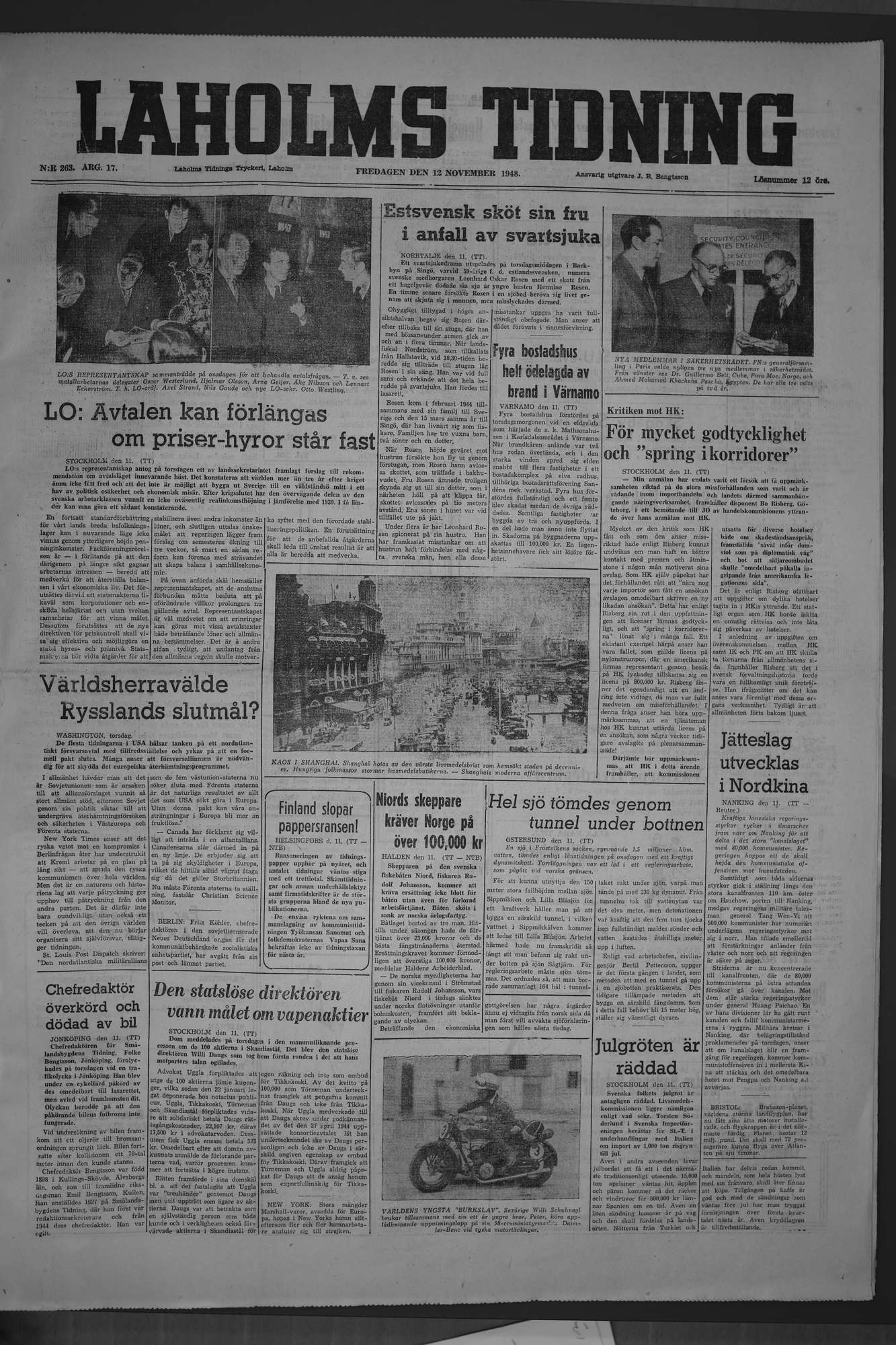 Laholms Tidning Fredag 12 november 1948, sida 1