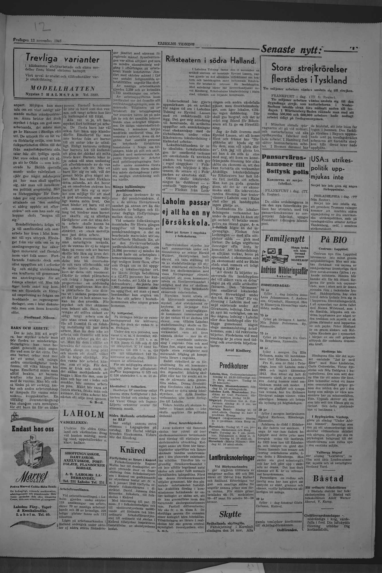 Laholms Tidning Fredag 12 november 1948, sida 3