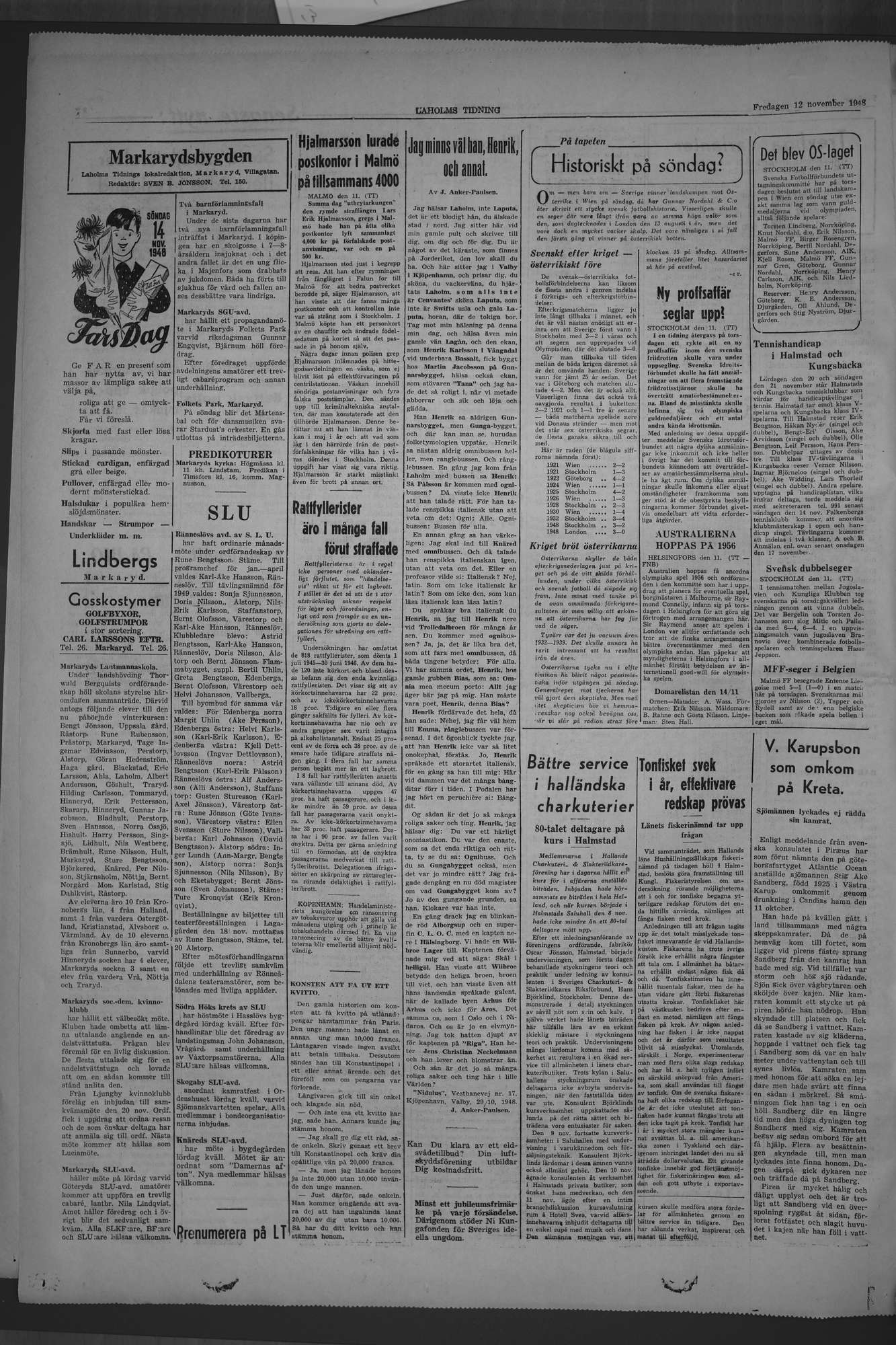 Laholms Tidning Fredag 12 november 1948, sida 4