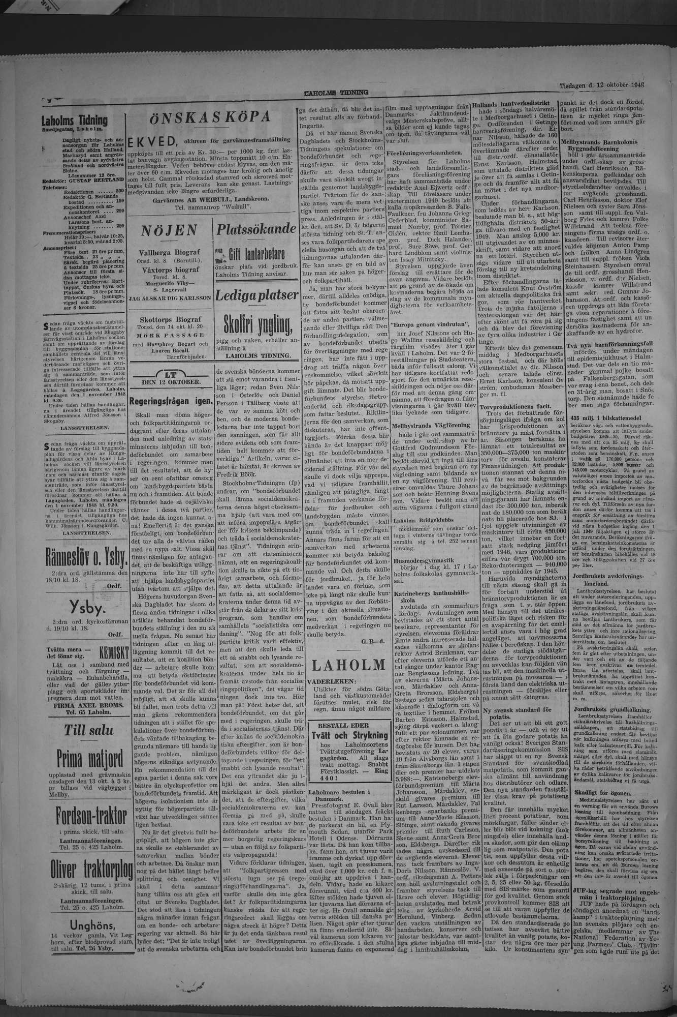 Laholms Tidning Tisdag 12 oktober 1948, sida 2
