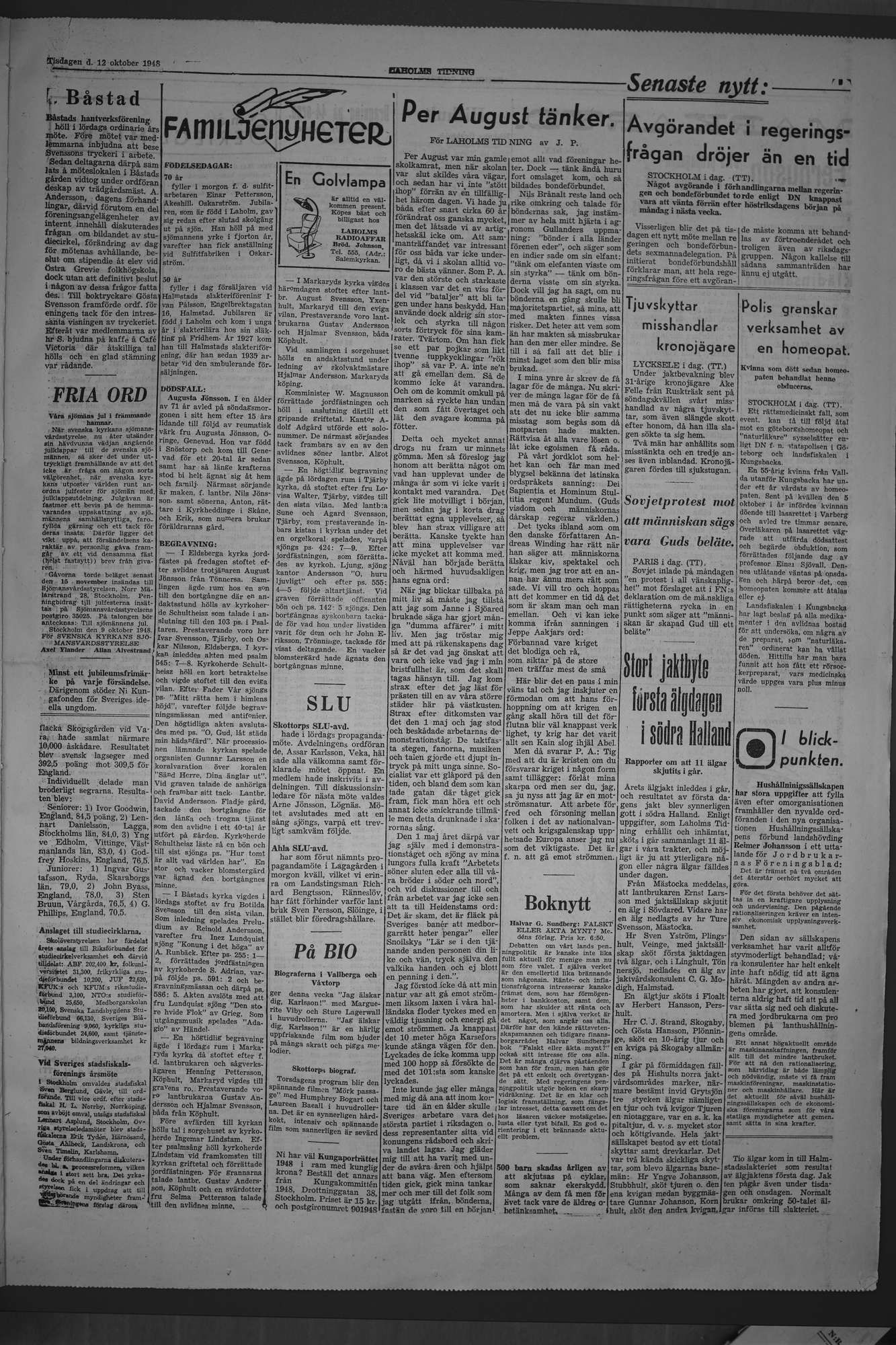 Laholms Tidning Tisdag 12 oktober 1948, sida 3