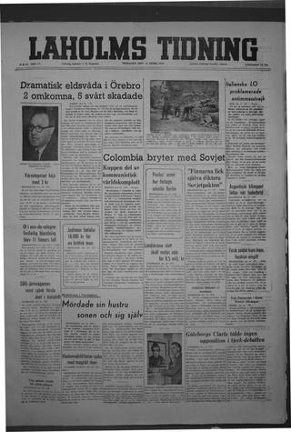 Förstasidan, Tisdag 13 april 1948