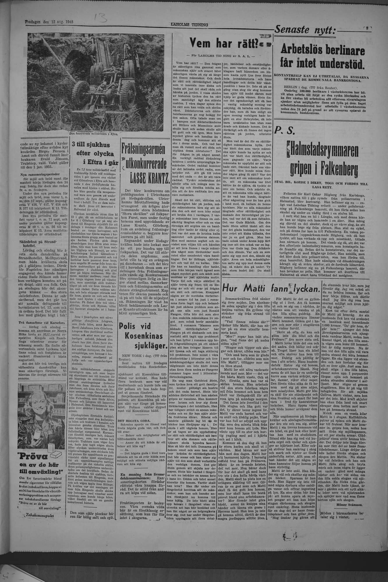 Laholms Tidning Fredag 13 augusti 1948, sida 3
