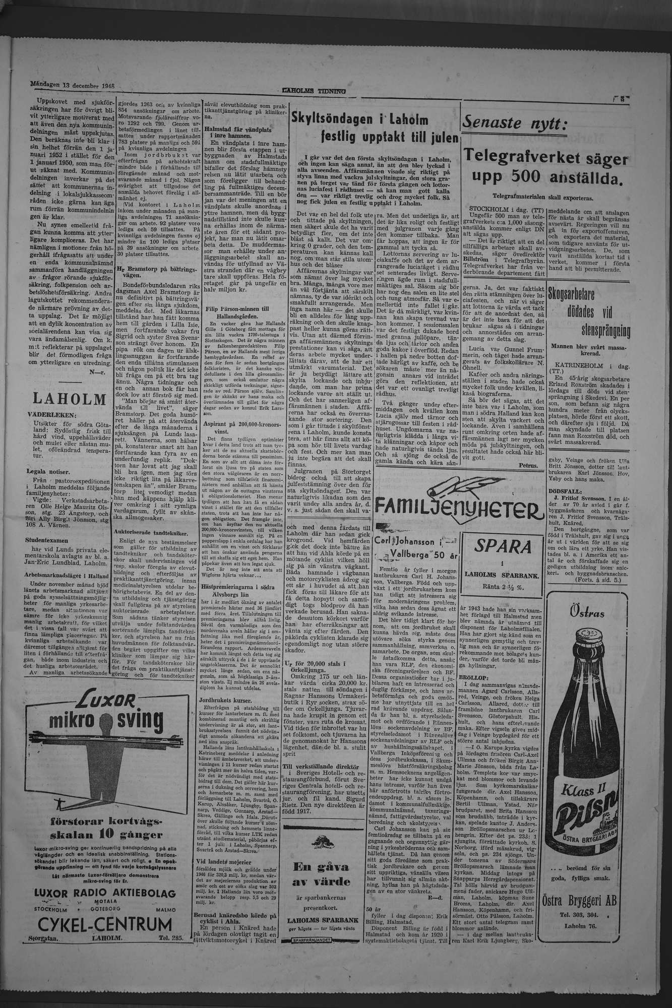 Laholms Tidning Måndag 13 december 1948, sida 3