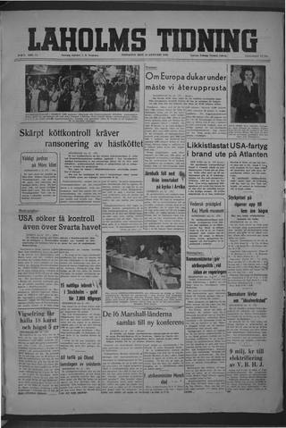 Förstasidan, Tisdag 13 januari 1948
