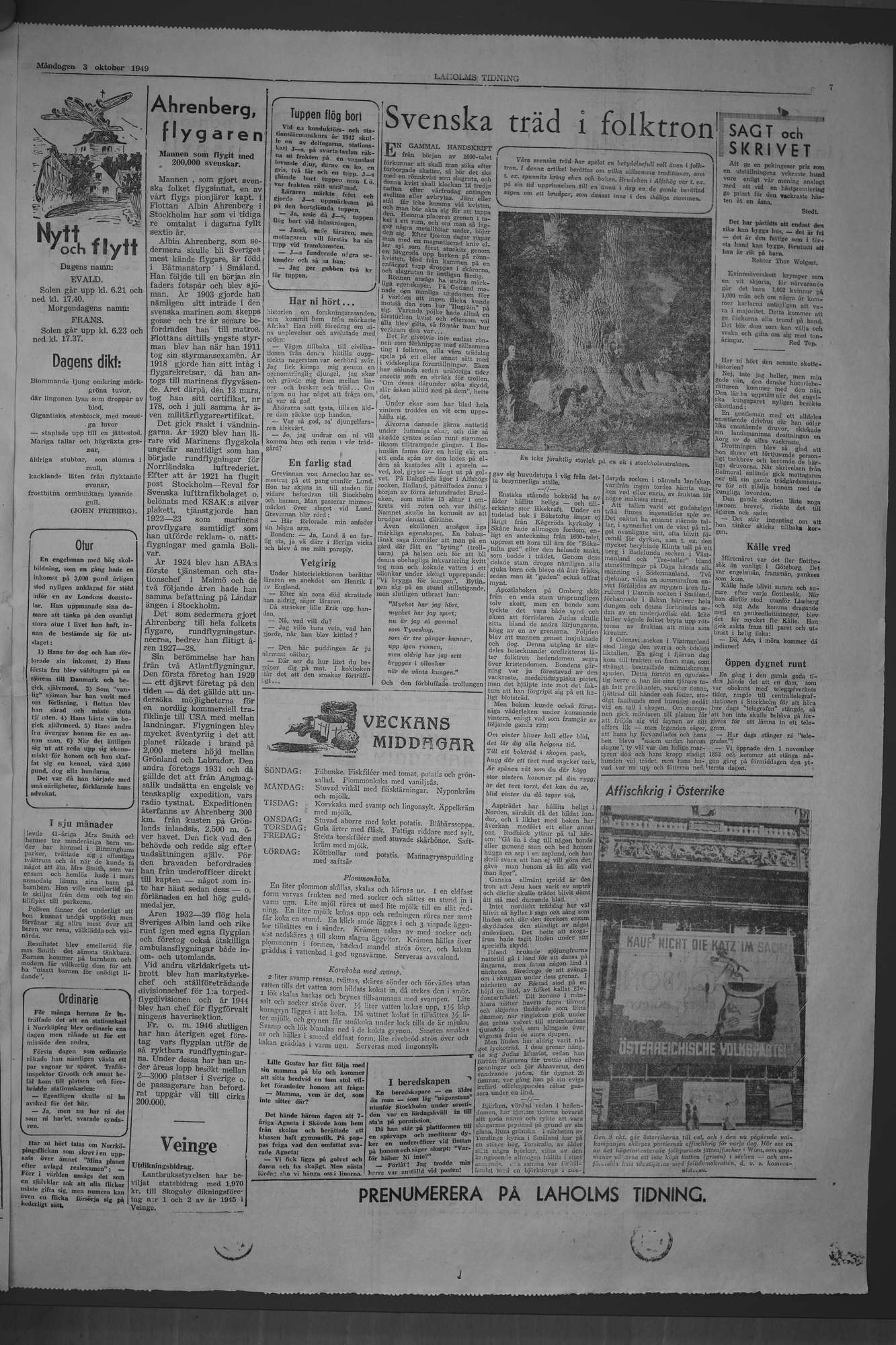 Laholms Tidning Måndag 3 oktober 1949, sida 7