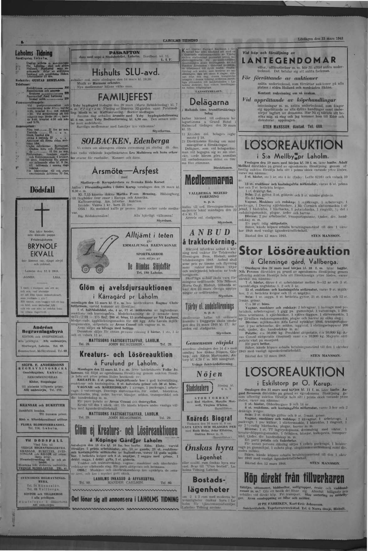 Laholms Tidning Lördag 13 mars 1948, sida 2