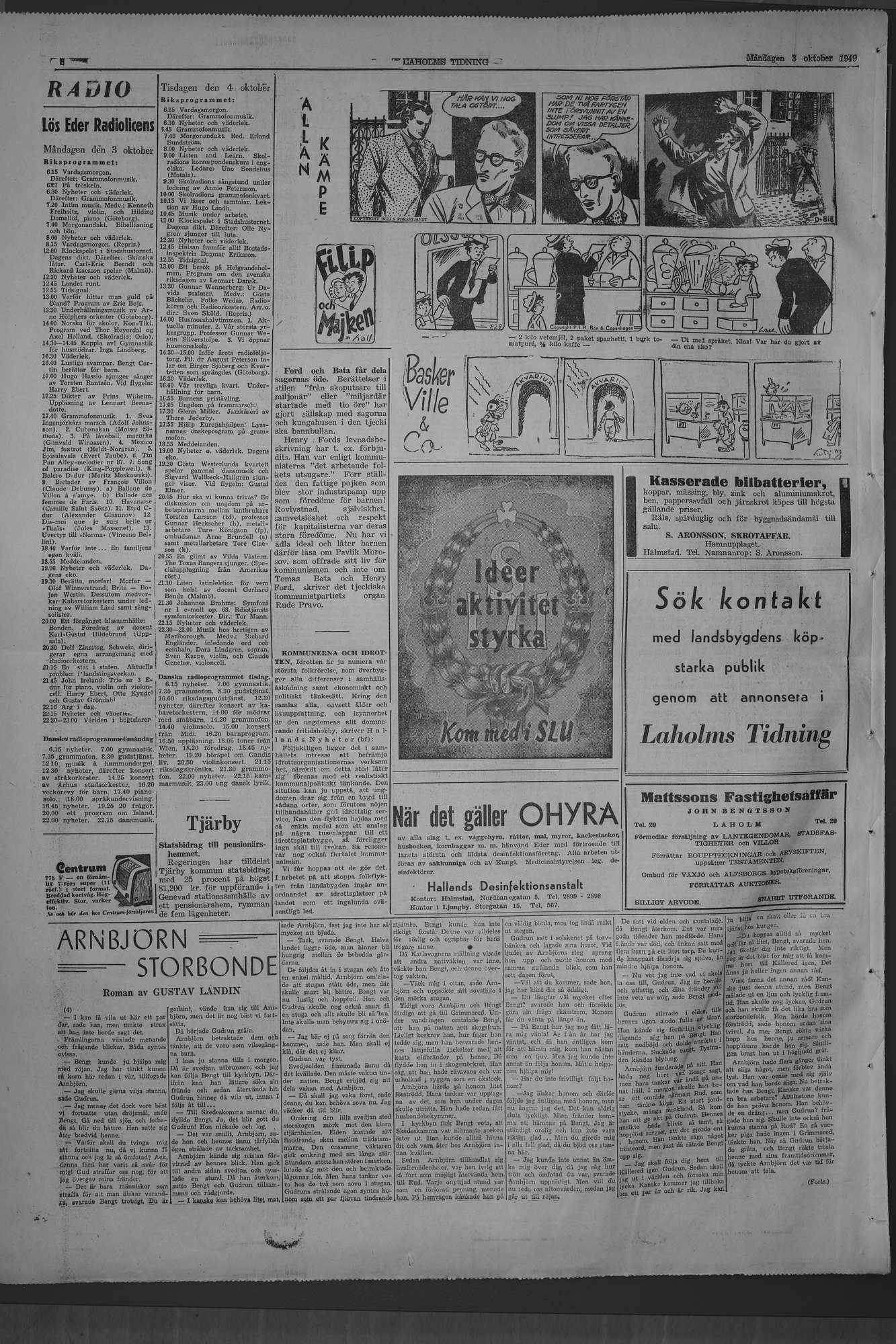 Laholms Tidning Måndag 3 oktober 1949, sida 8
