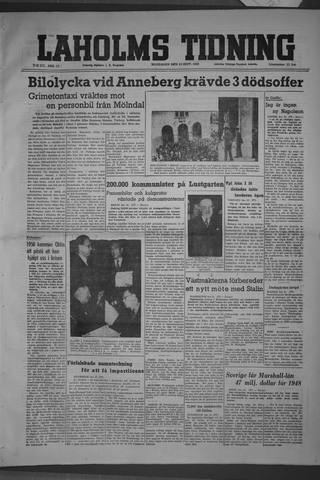 Förstasidan, Måndag 13 september 1948