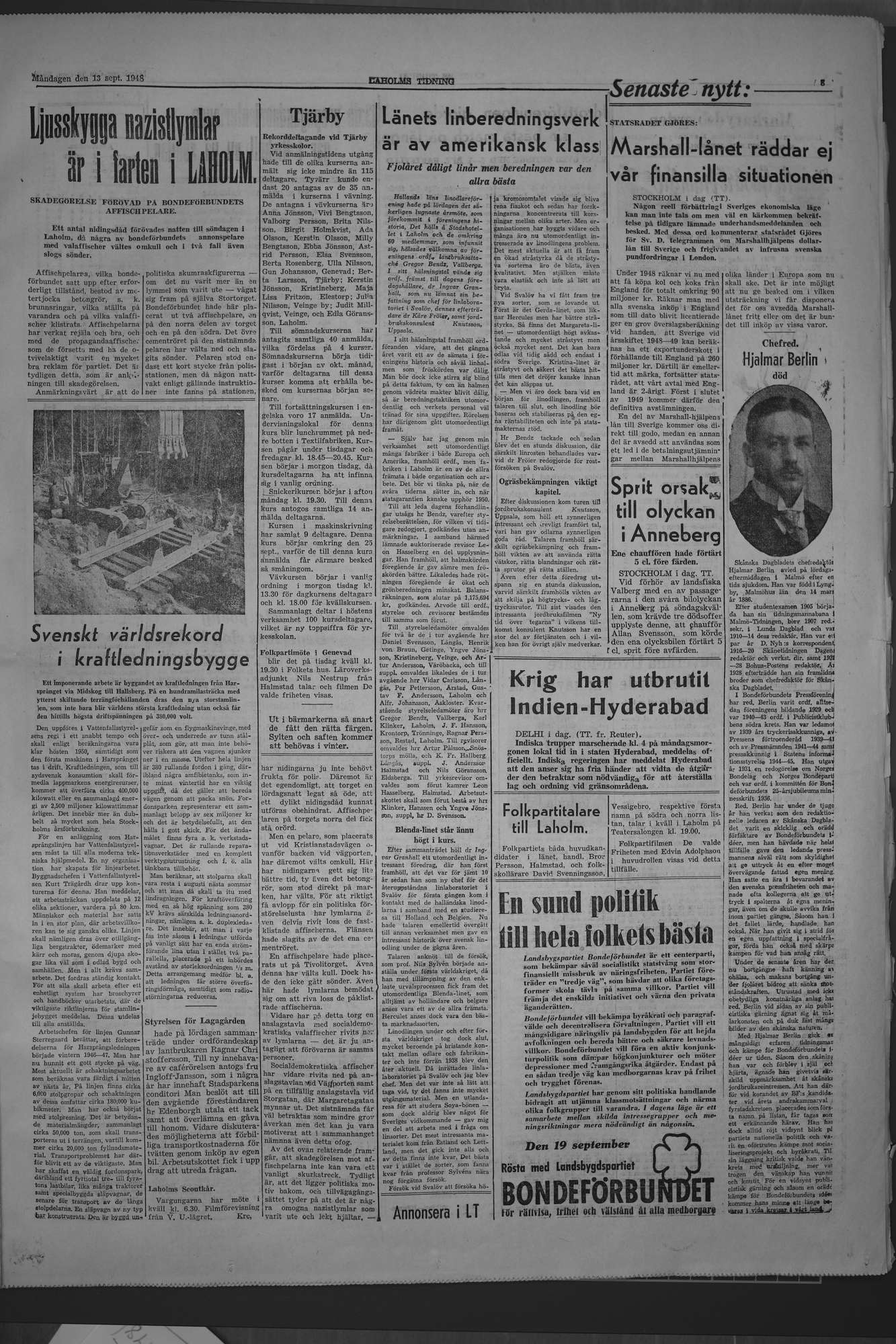 Laholms Tidning Måndag 13 september 1948, sida 3