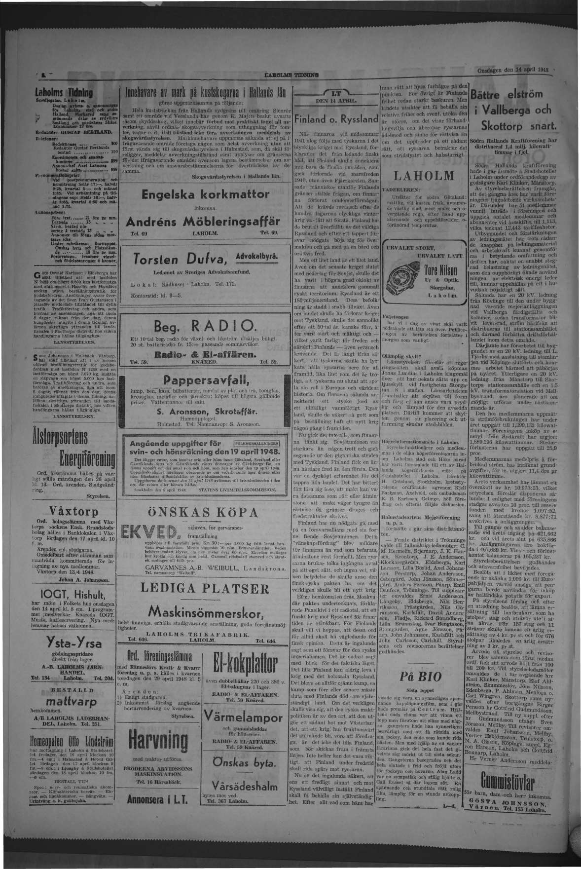 Laholms Tidning Onsdag 14 april 1948, sida 2