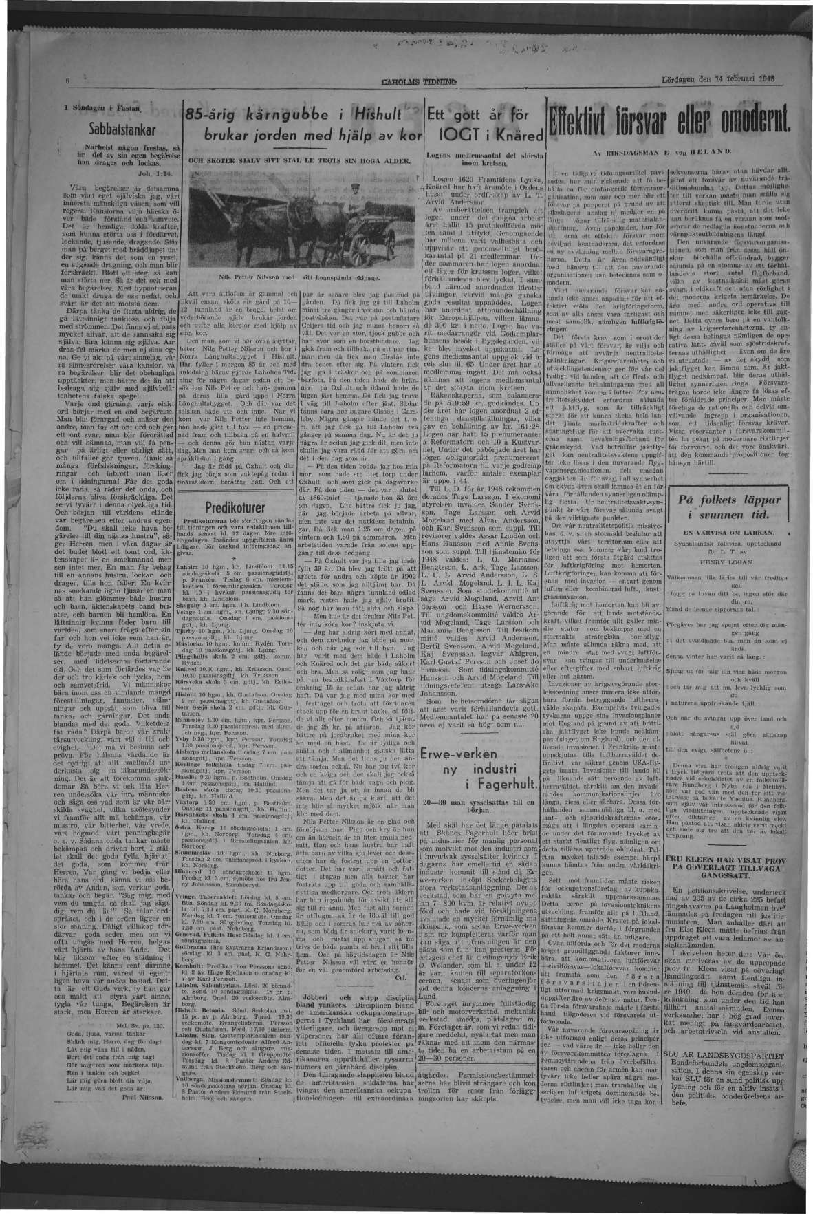 Laholms Tidning Lördag 14 februari 1948, sida 6
