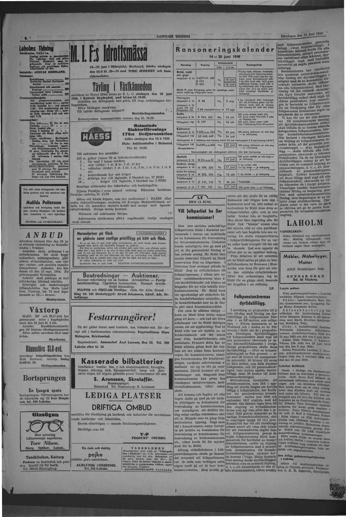 Laholms Tidning Måndag 14 juni 1948, sida 2