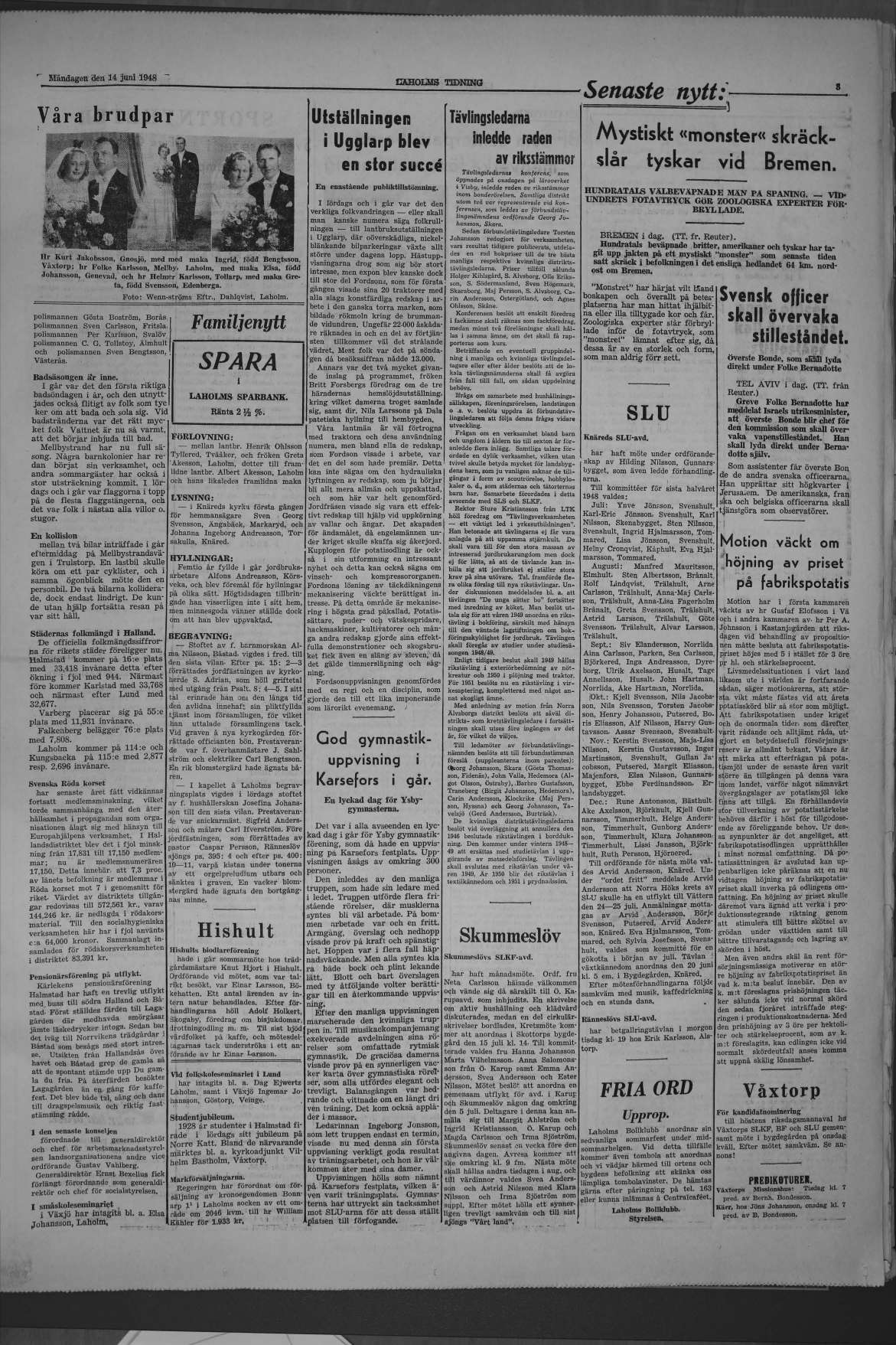 Laholms Tidning Måndag 14 juni 1948, sida 3