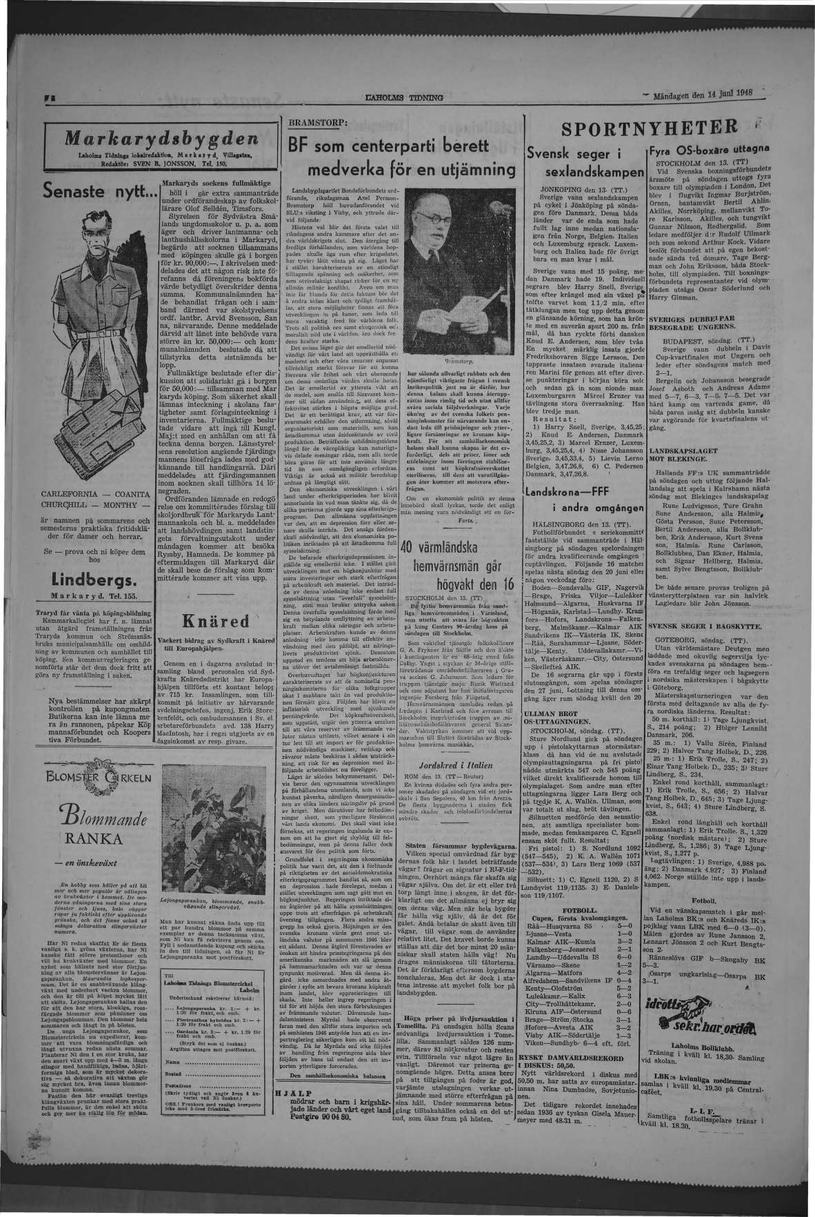 Laholms Tidning Måndag 14 juni 1948, sida 4