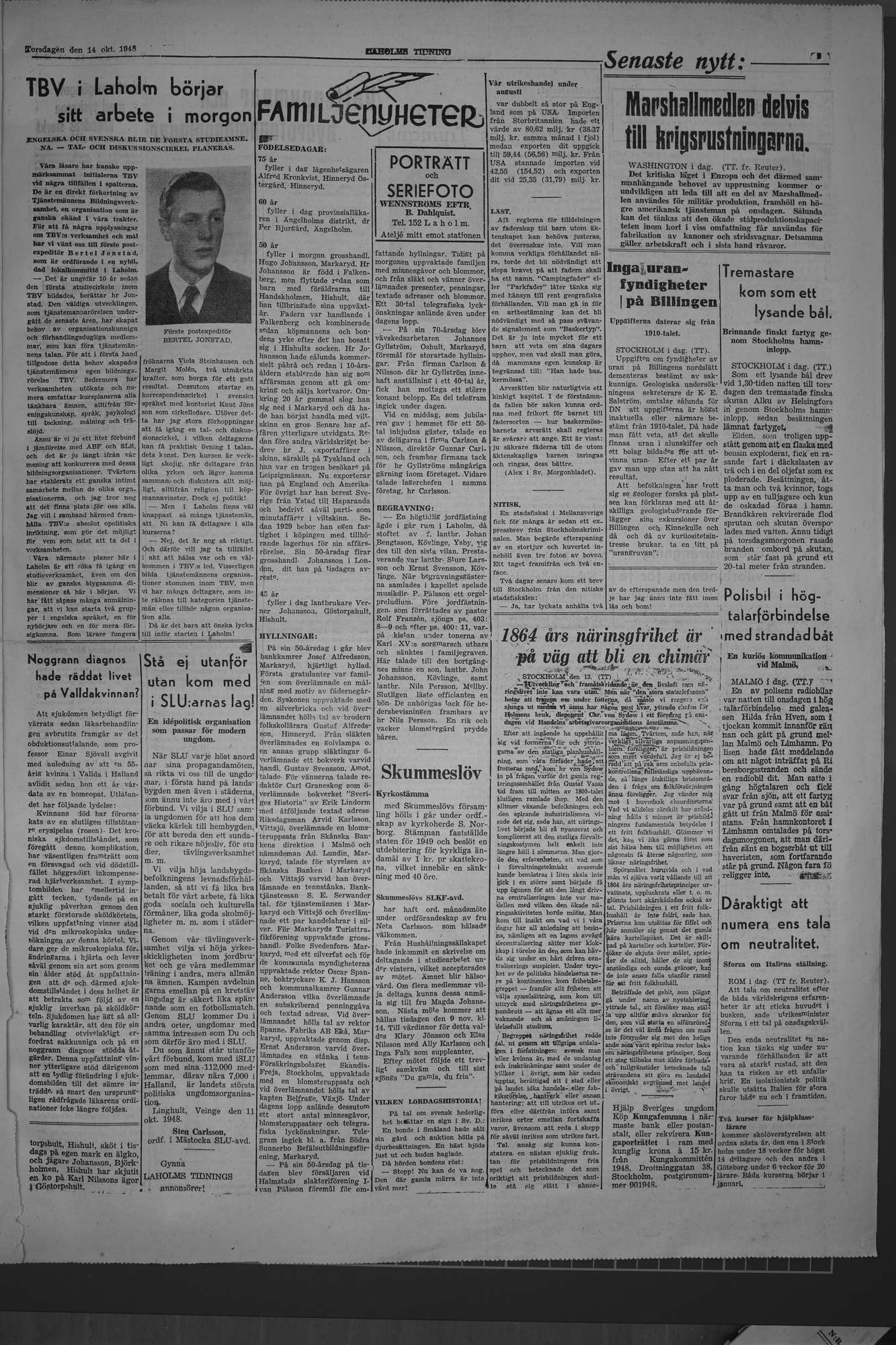 Laholms Tidning Torsdag 14 oktober 1948, sida 3