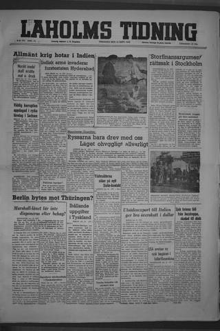 Förstasidan, Tisdag 14 september 1948
