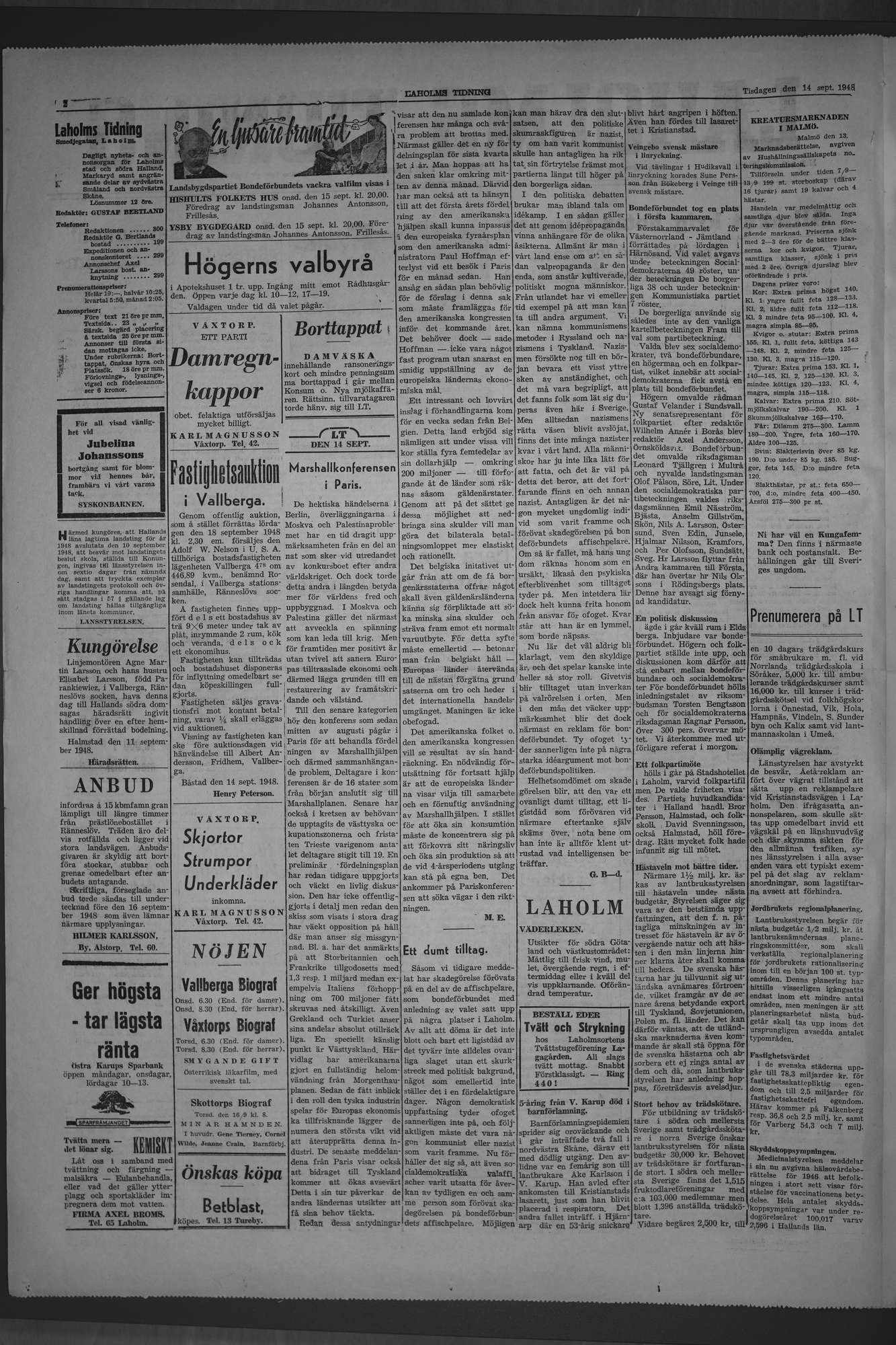Laholms Tidning Tisdag 14 september 1948, sida 2