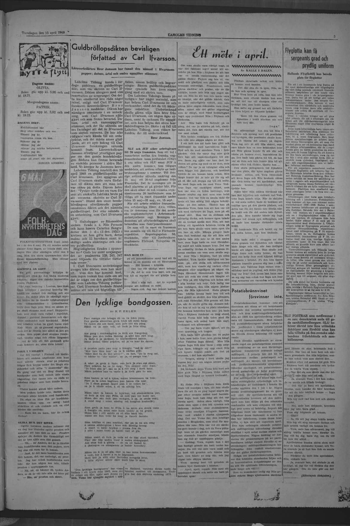 Laholms Tidning Torsdag 15 april 1948, sida 5