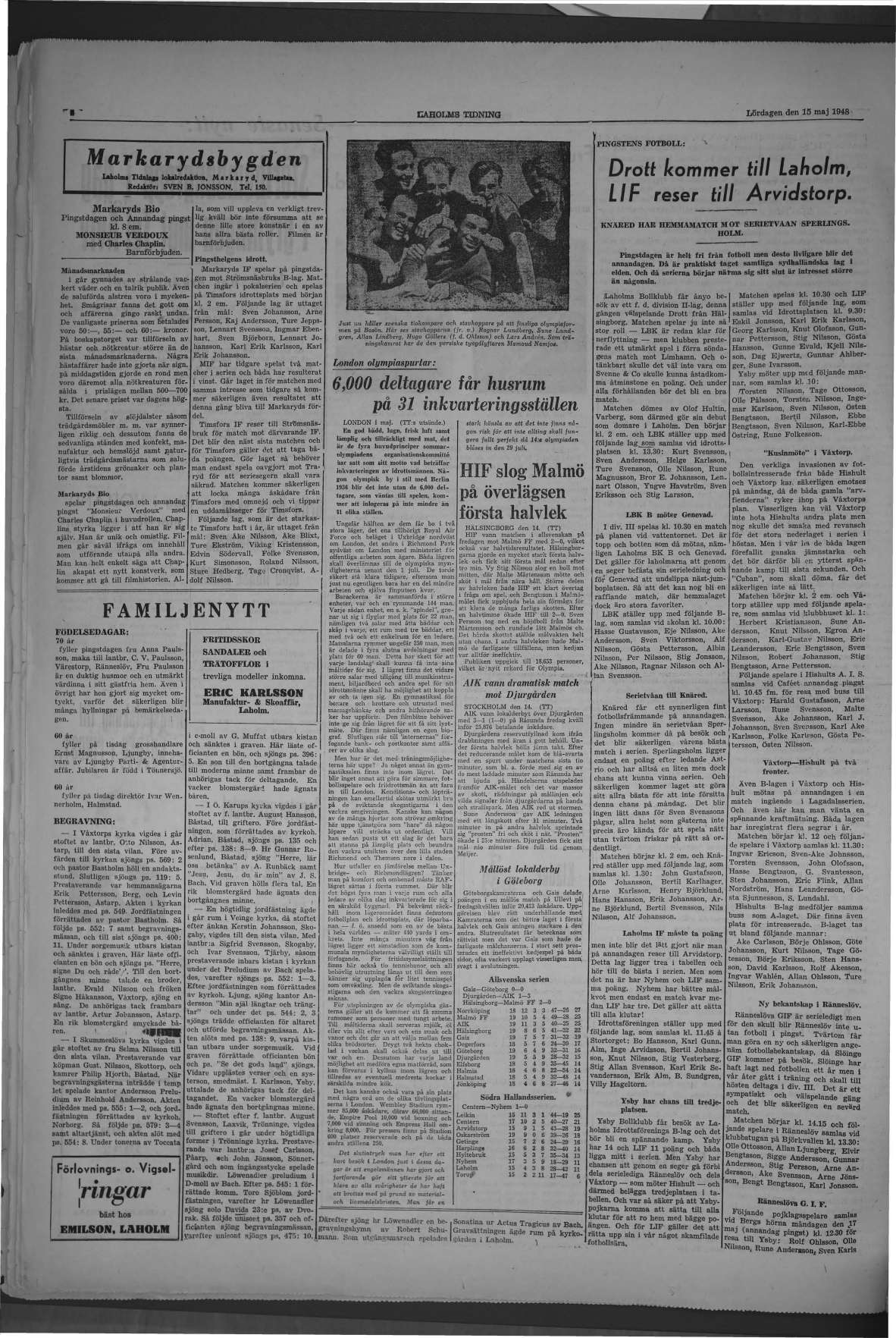 Laholms Tidning Lördag 15 maj 1948, sida 4